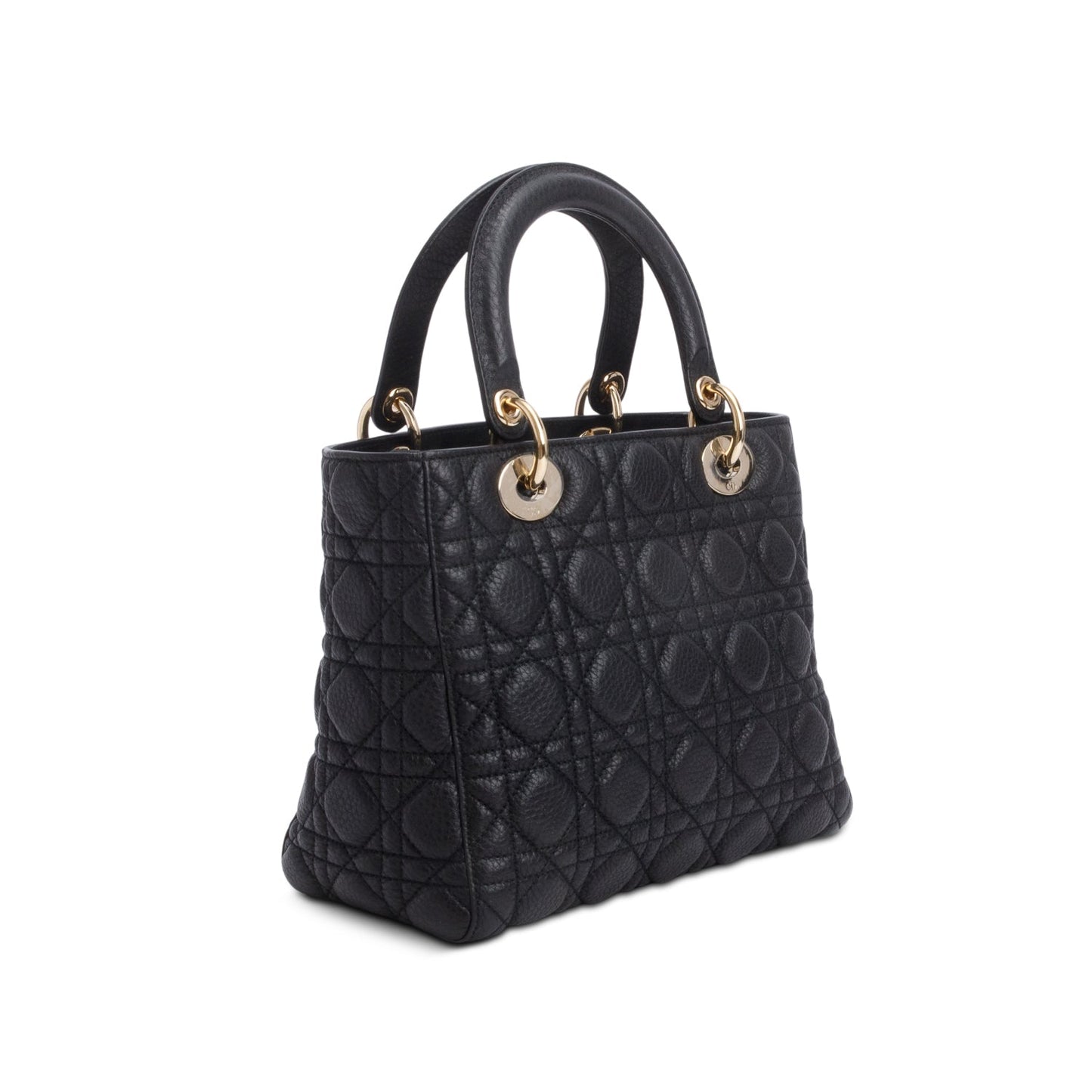Christian Dior Black Grained Calfskin Cannage Medium Lady Dior