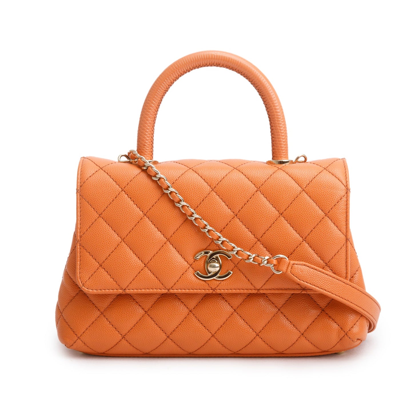 Chanel Orange Caviar Quilted Mini Coco Handle Flap