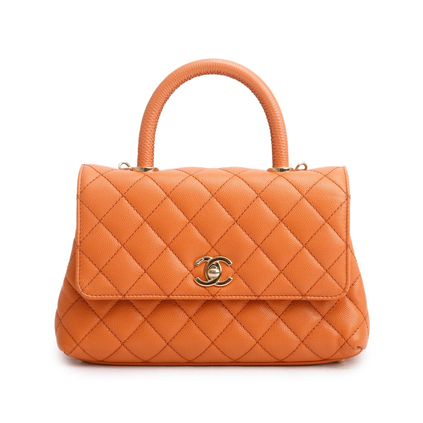 Chanel Orange Caviar Quilted Mini Coco Handle Flap