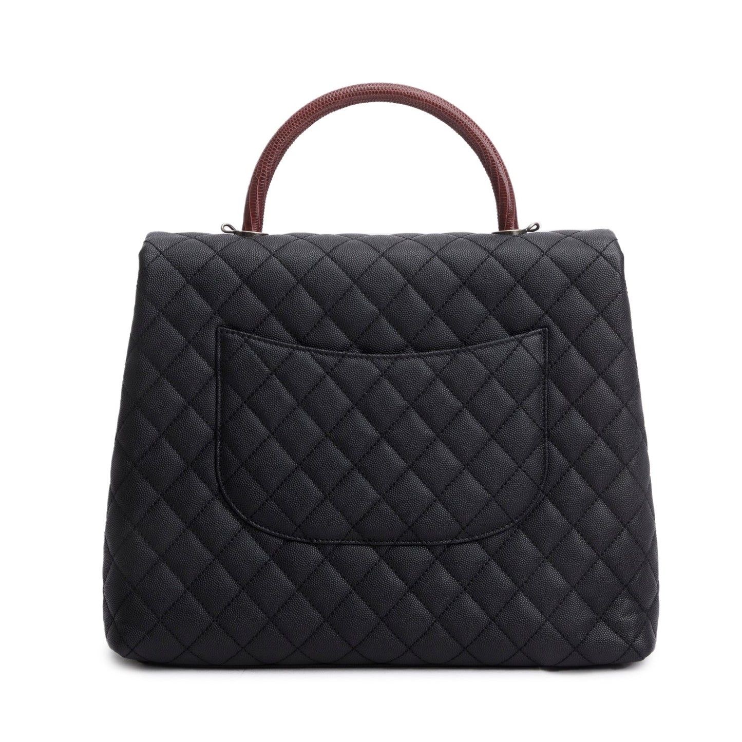 Chanel Black Caviar Lizard Quilted Large Coco Handle Flap Bag