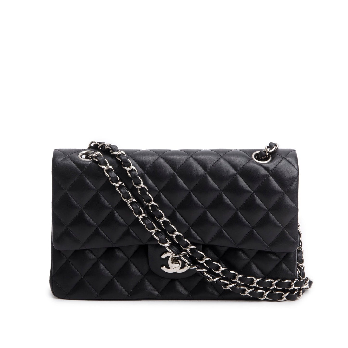 Chanel Black Quilted Lambskin Leather Classic Medium Double Flap Bag
