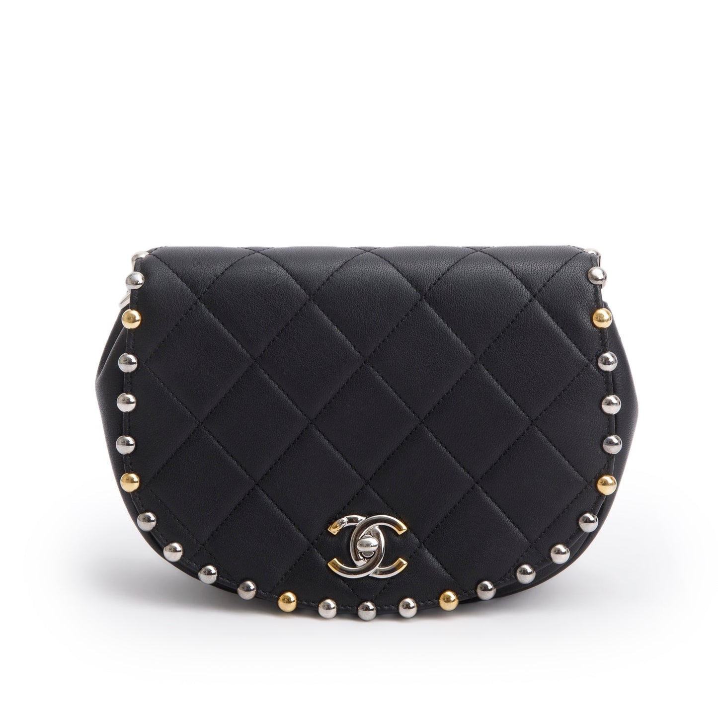 Chanel Black Lambskin Quilted Small Studded Bubble Flap