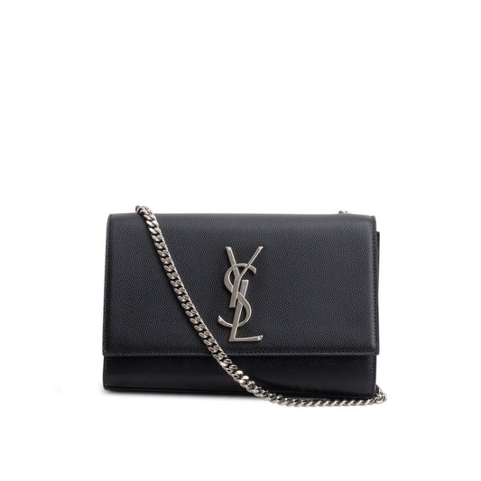 Saint Laurent 2023 Black Grain De Poudre Small Monogram Kate Satchel