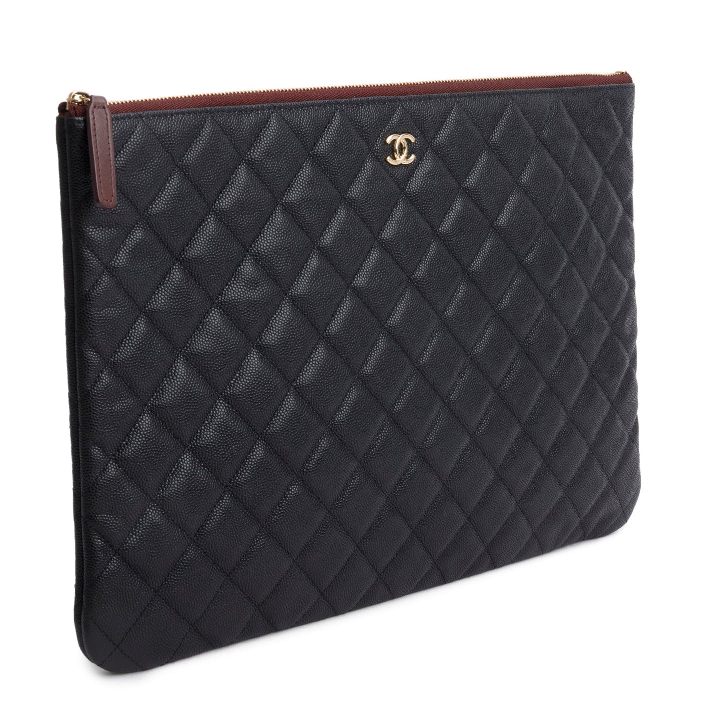 Chanel Black Quilted Caviar Leather Large O-Case Clutch