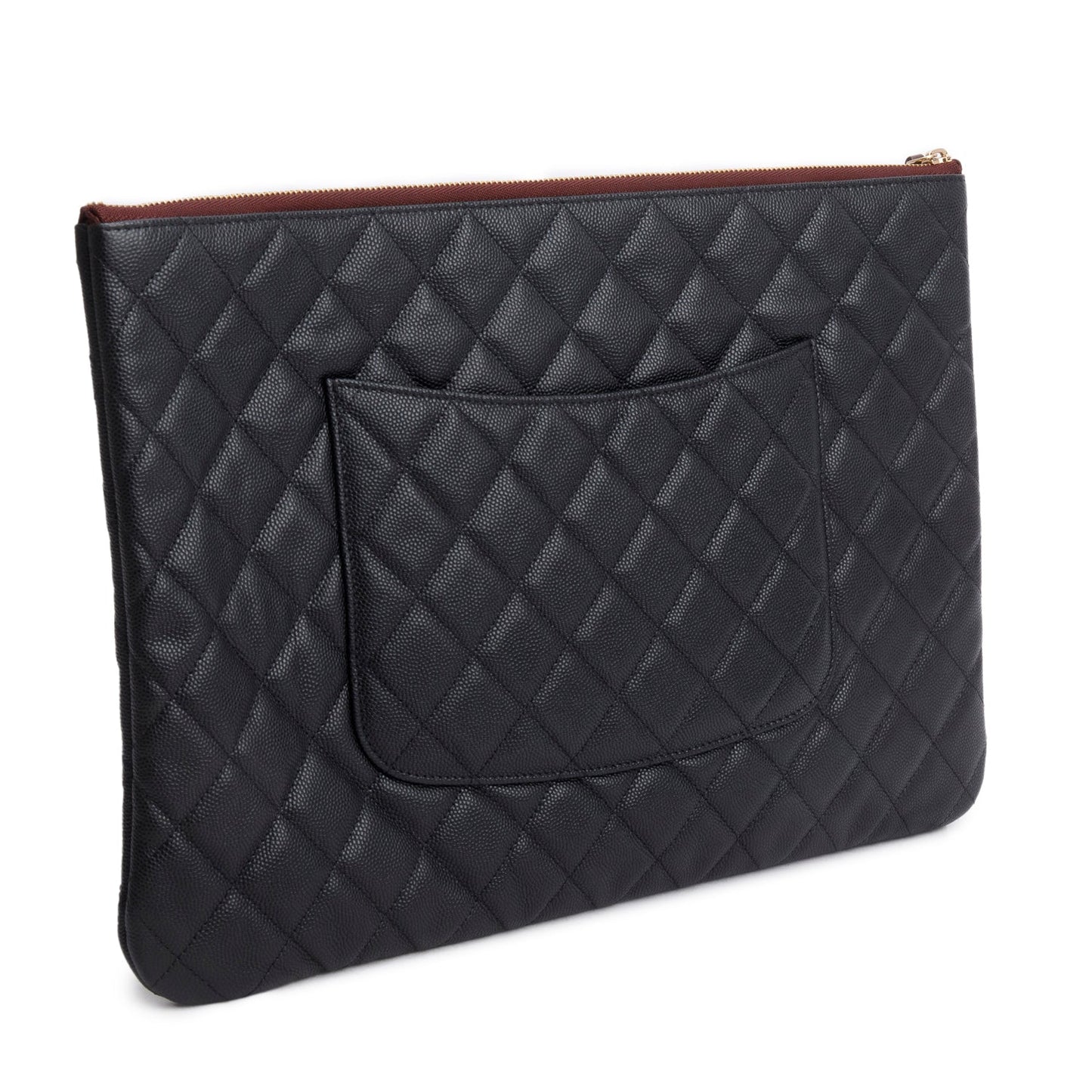 Chanel Black Quilted Caviar Leather Large O-Case Clutch