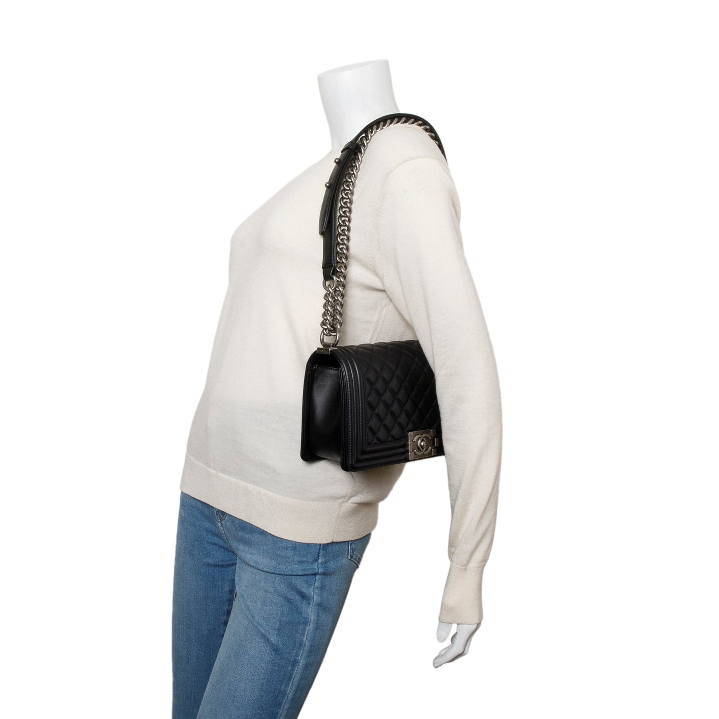 Chanel Black Quilted Lambskin Leather Medium Boy Bag