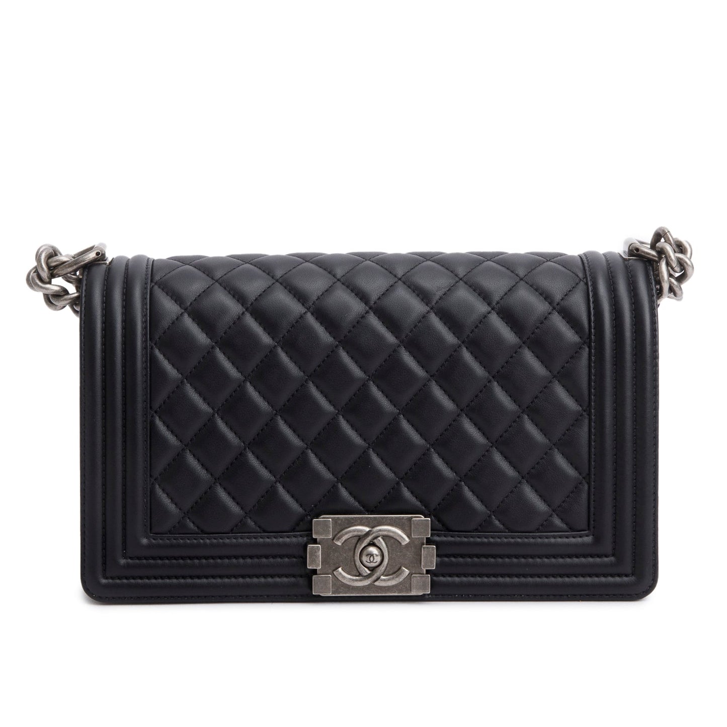 Chanel Black Quilted Lambskin Leather Medium Boy Bag