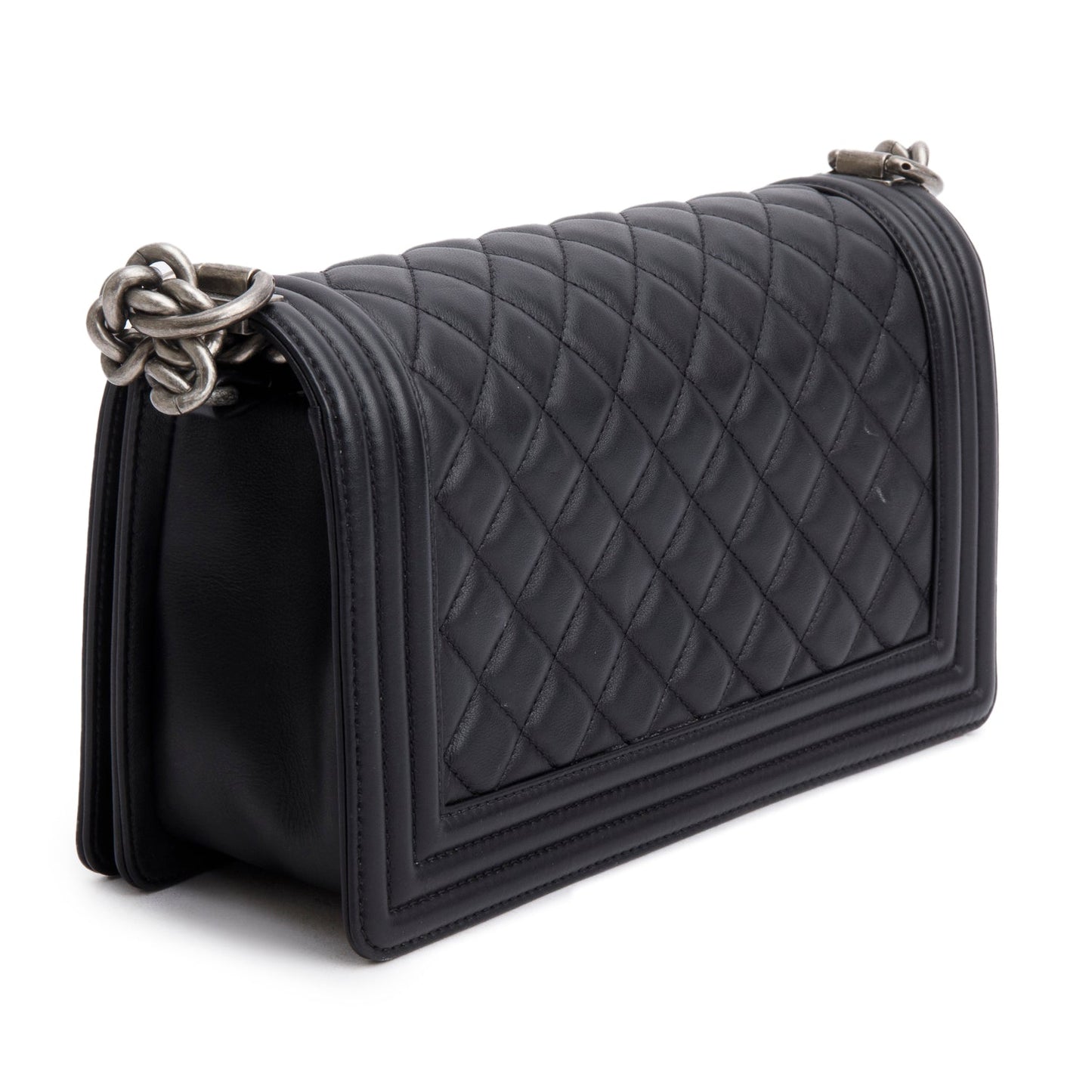 Chanel Black Quilted Lambskin Leather Medium Boy Bag