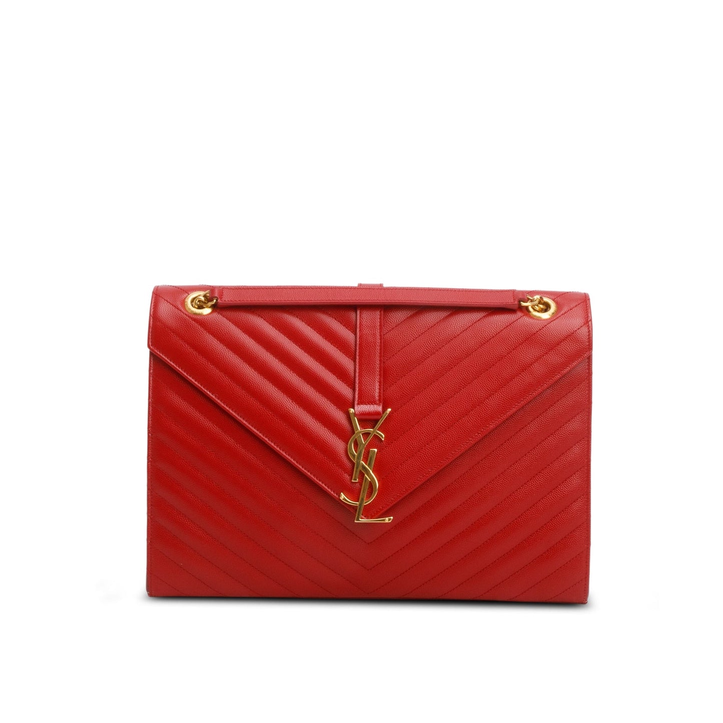 Saint Laurent Red Chevron Grain De Poudre Leather Large Envelope Chain Bag