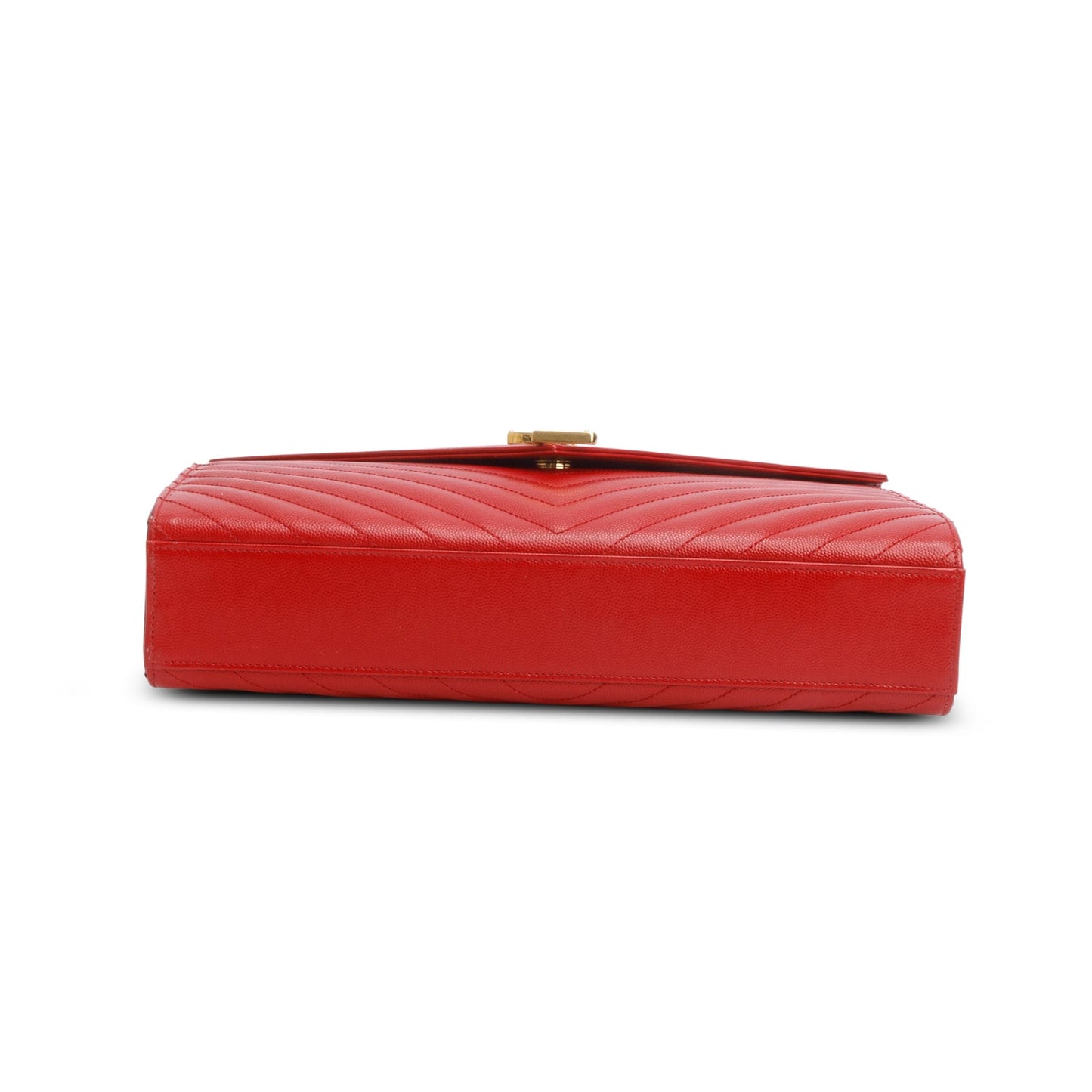 Saint Laurent Red Chevron Grain De Poudre Leather Large Envelope Chain Bag