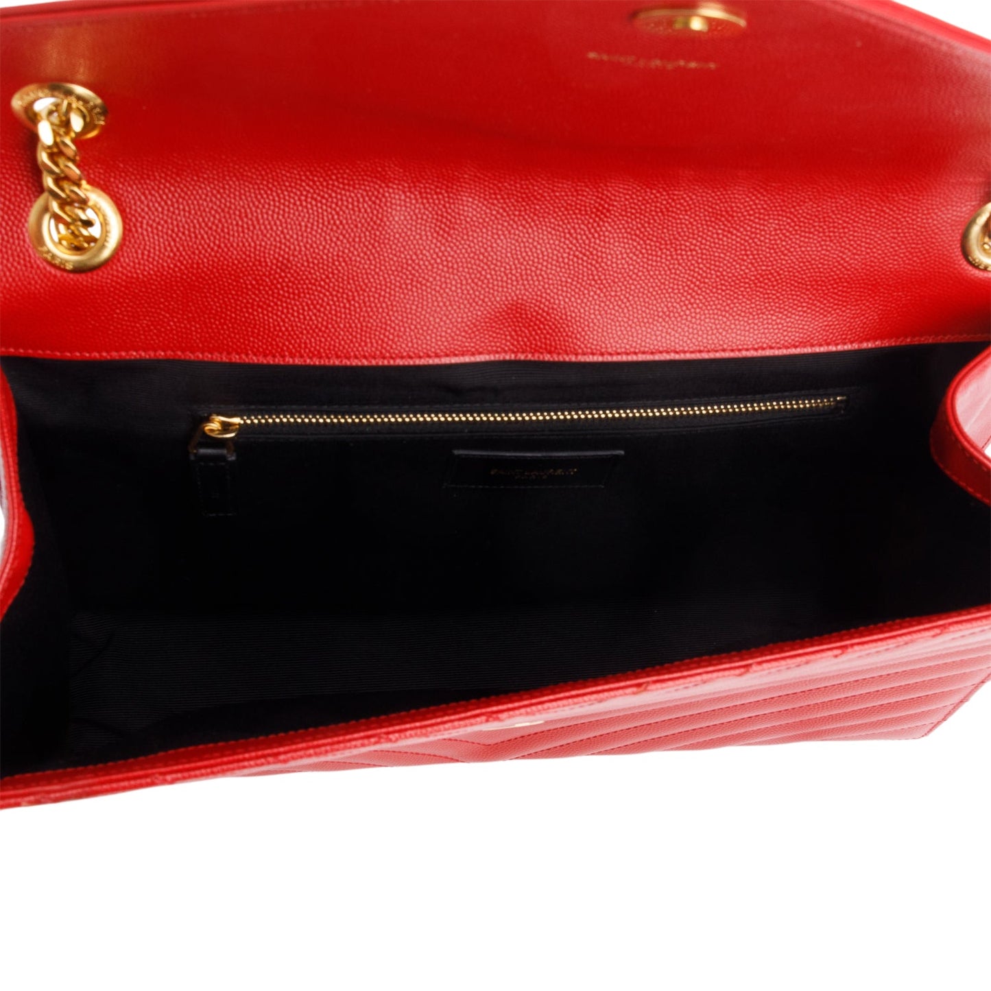 Saint Laurent Red Chevron Grain De Poudre Leather Large Envelope Chain Bag