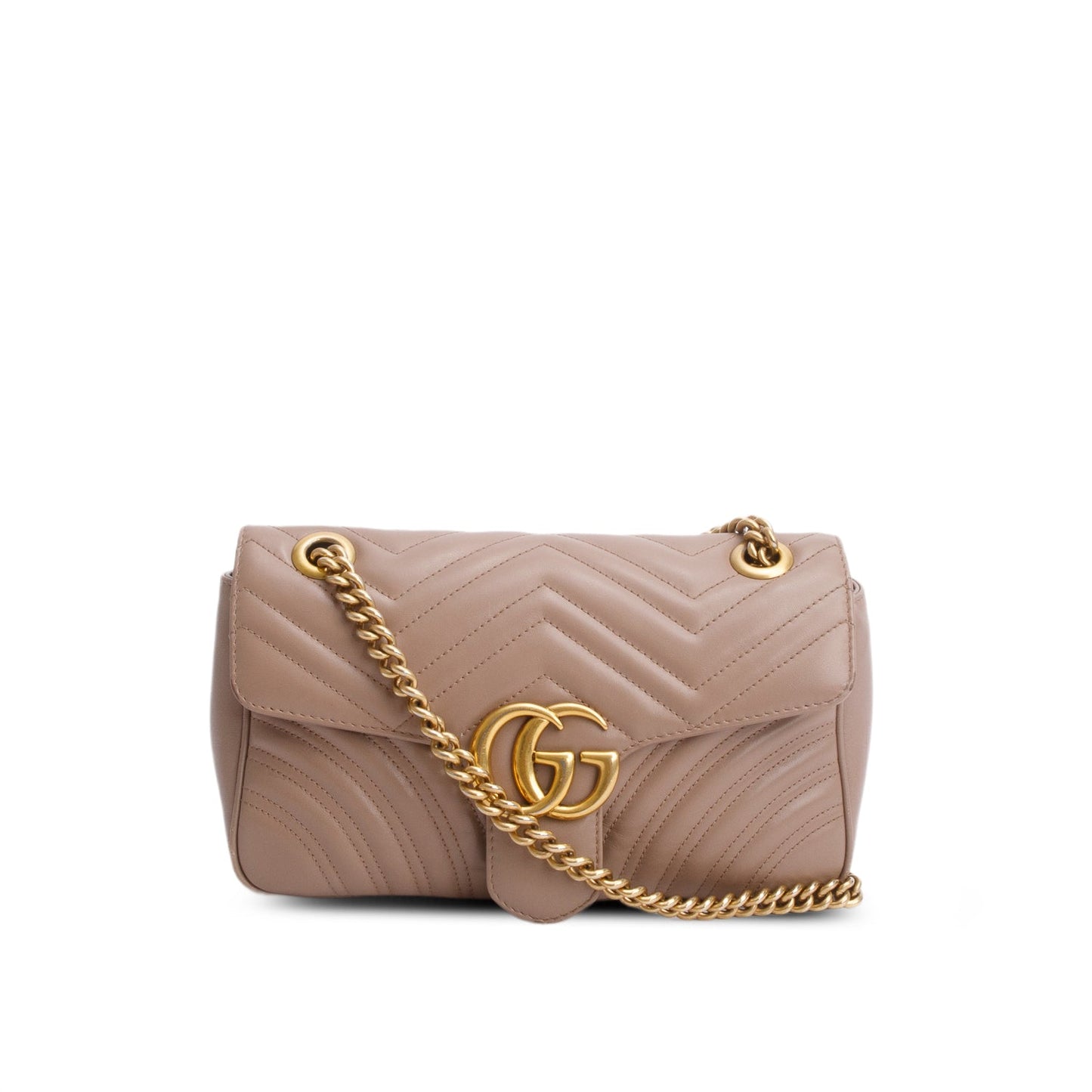 Gucci Taupe Leather GG Marmont Small Shoulder Bag