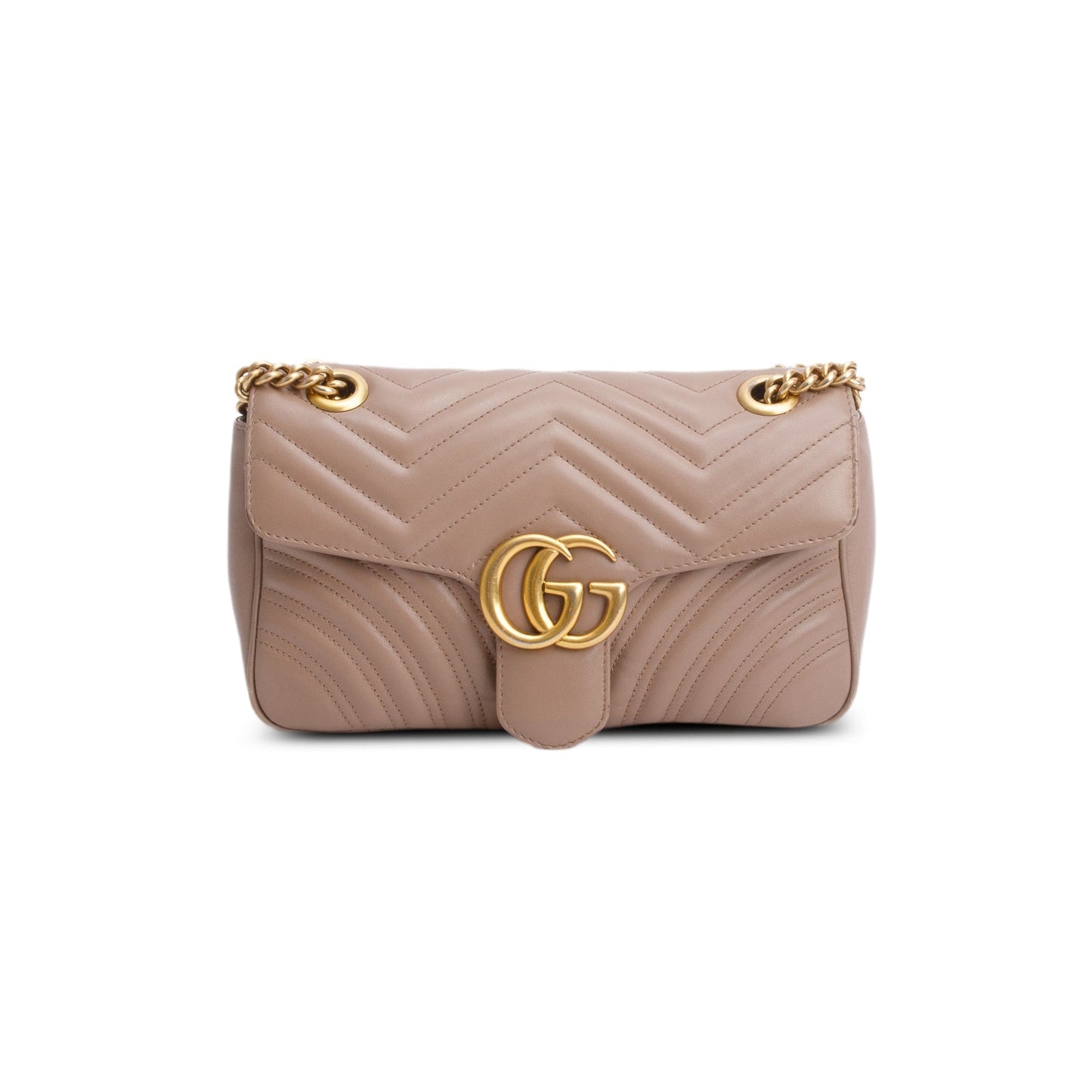 Gucci Taupe Leather GG Marmont Small Shoulder Bag