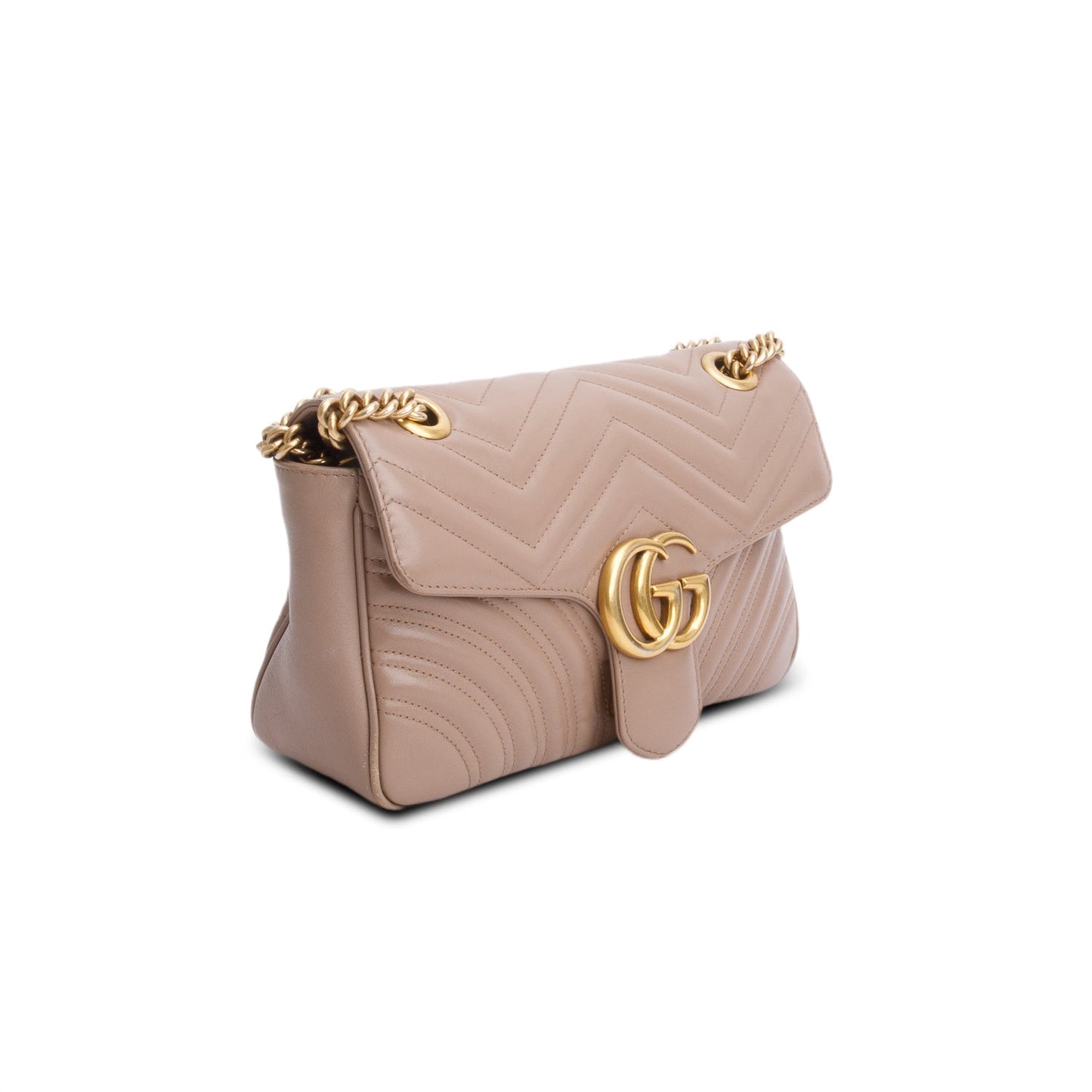 Gucci Taupe Leather GG Marmont Small Shoulder Bag