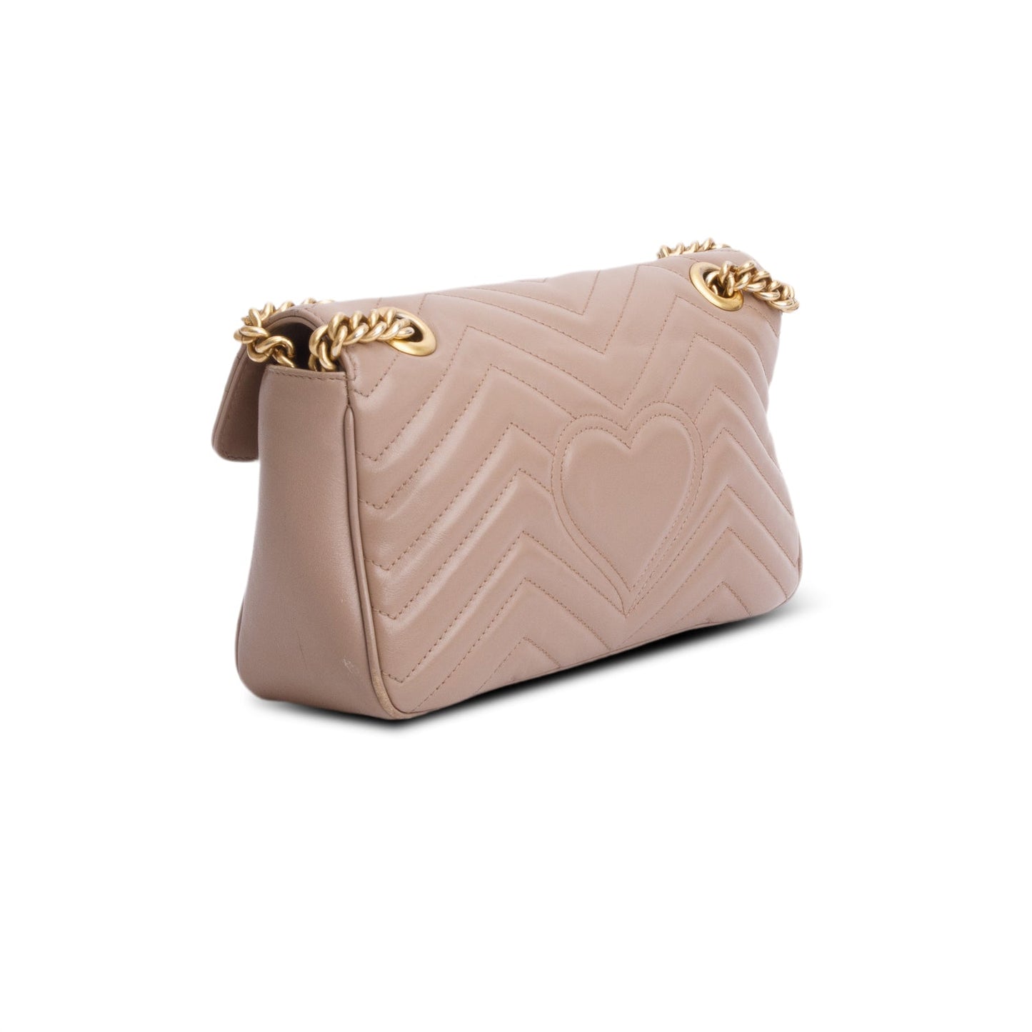 Gucci Taupe Leather GG Marmont Small Shoulder Bag