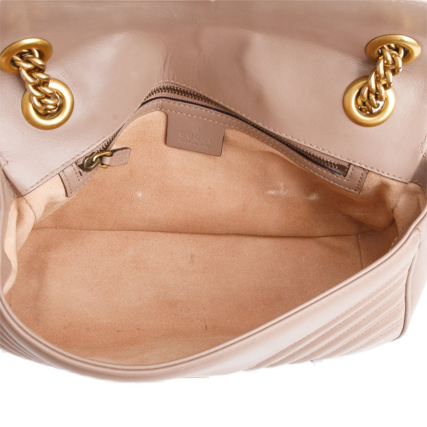 Gucci Taupe Leather GG Marmont Small Shoulder Bag