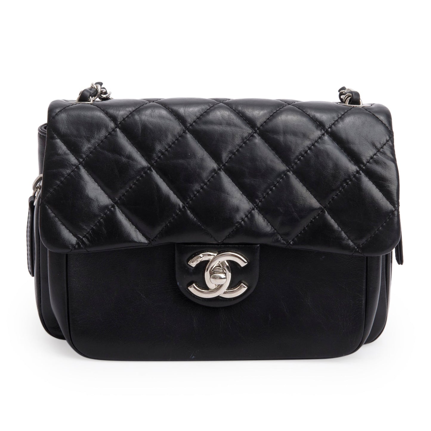 Chanel Black Aged Calfskin Quilted Express Zip Around Flap
