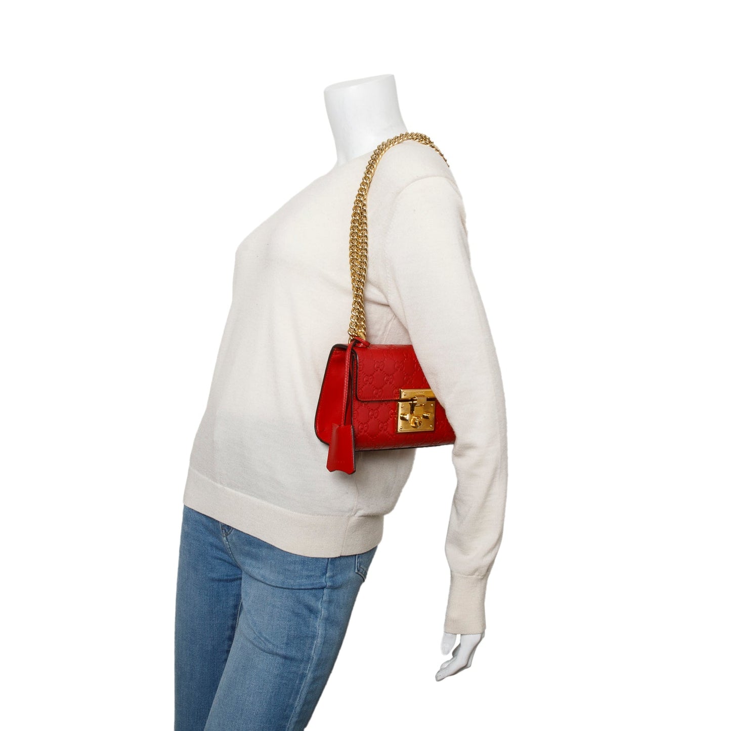 Gucci Red Leather Guccissima Small Padlock Shoulder Bag