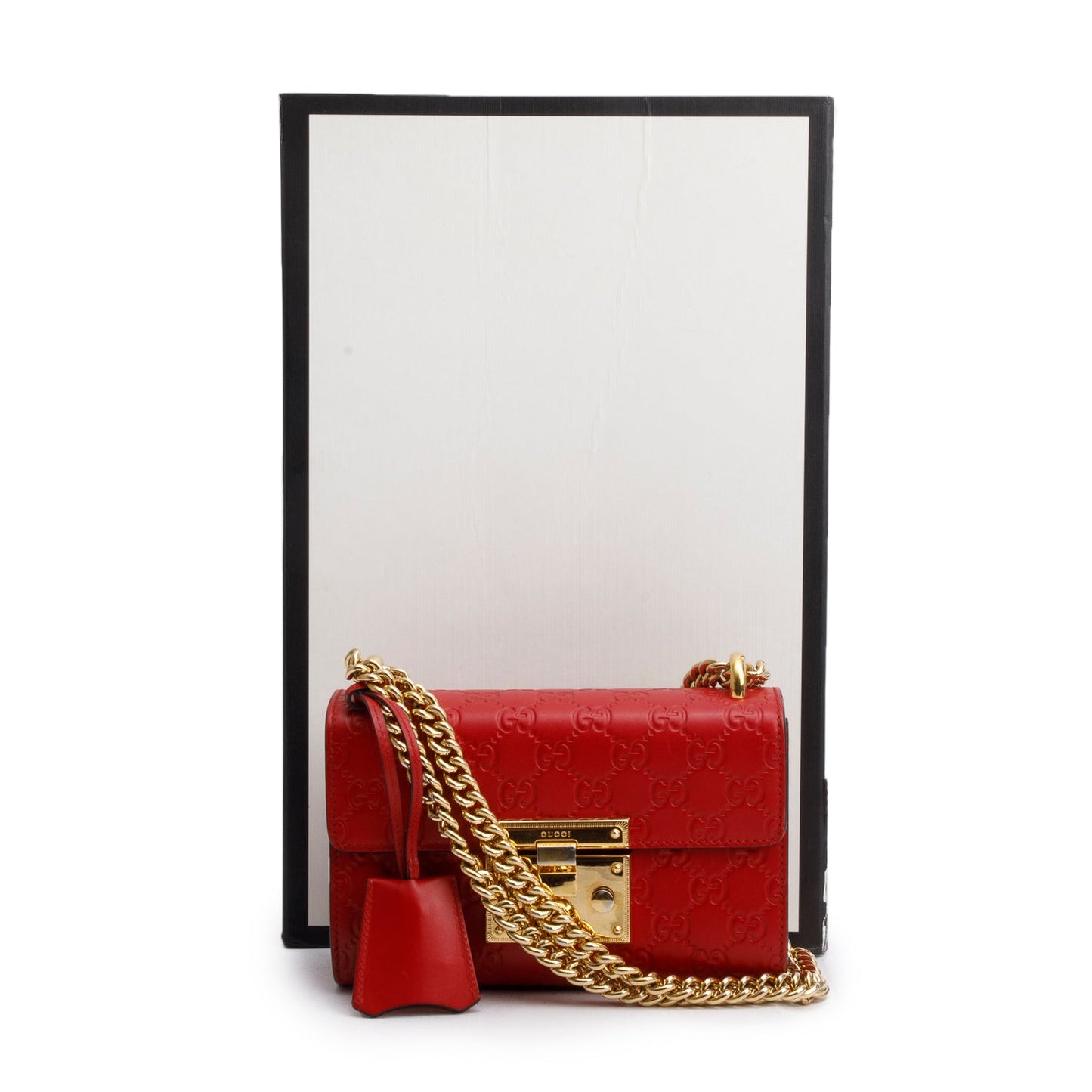 Gucci Red Leather Guccissima Small Padlock Shoulder Bag