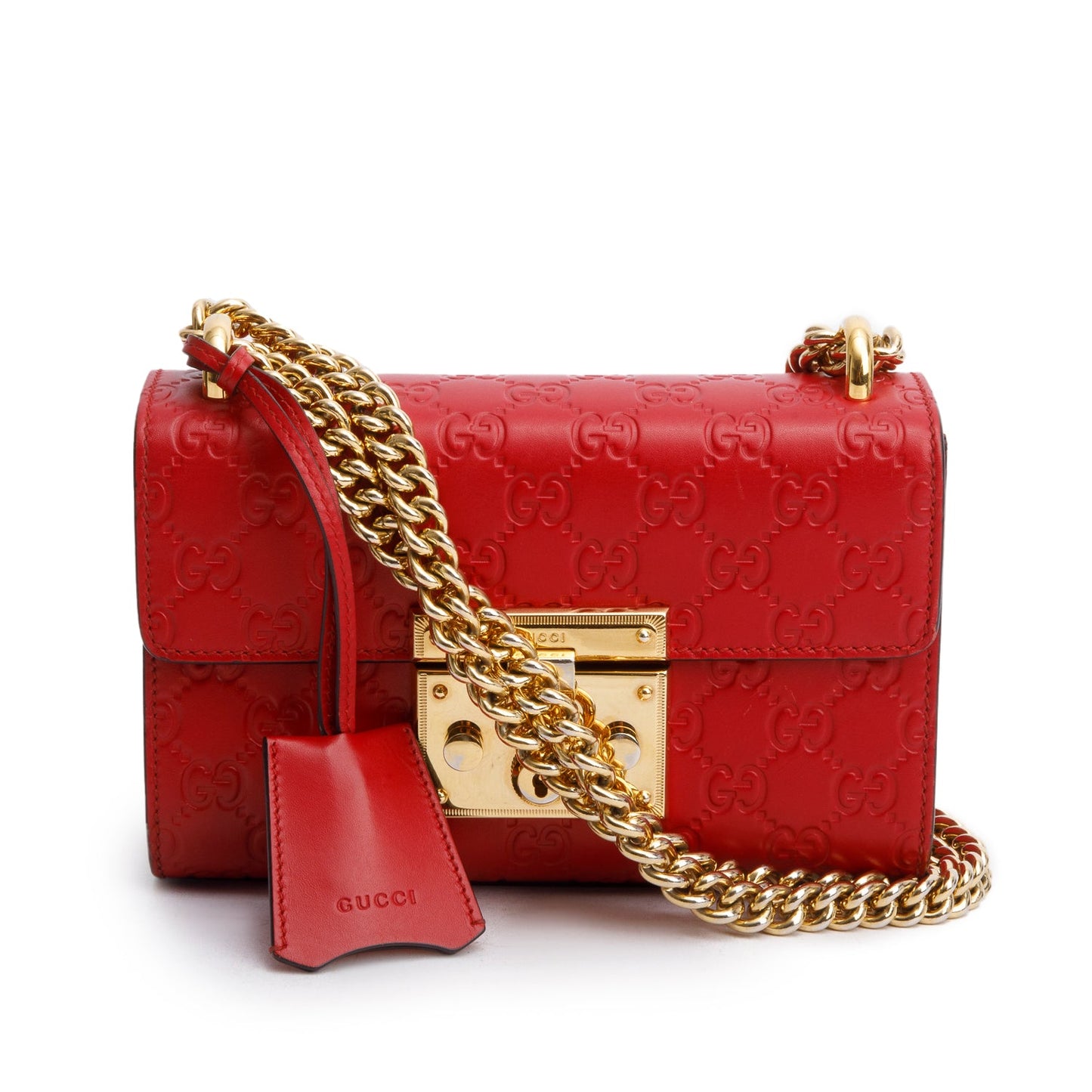 Gucci Red Leather Guccissima Small Padlock Shoulder Bag