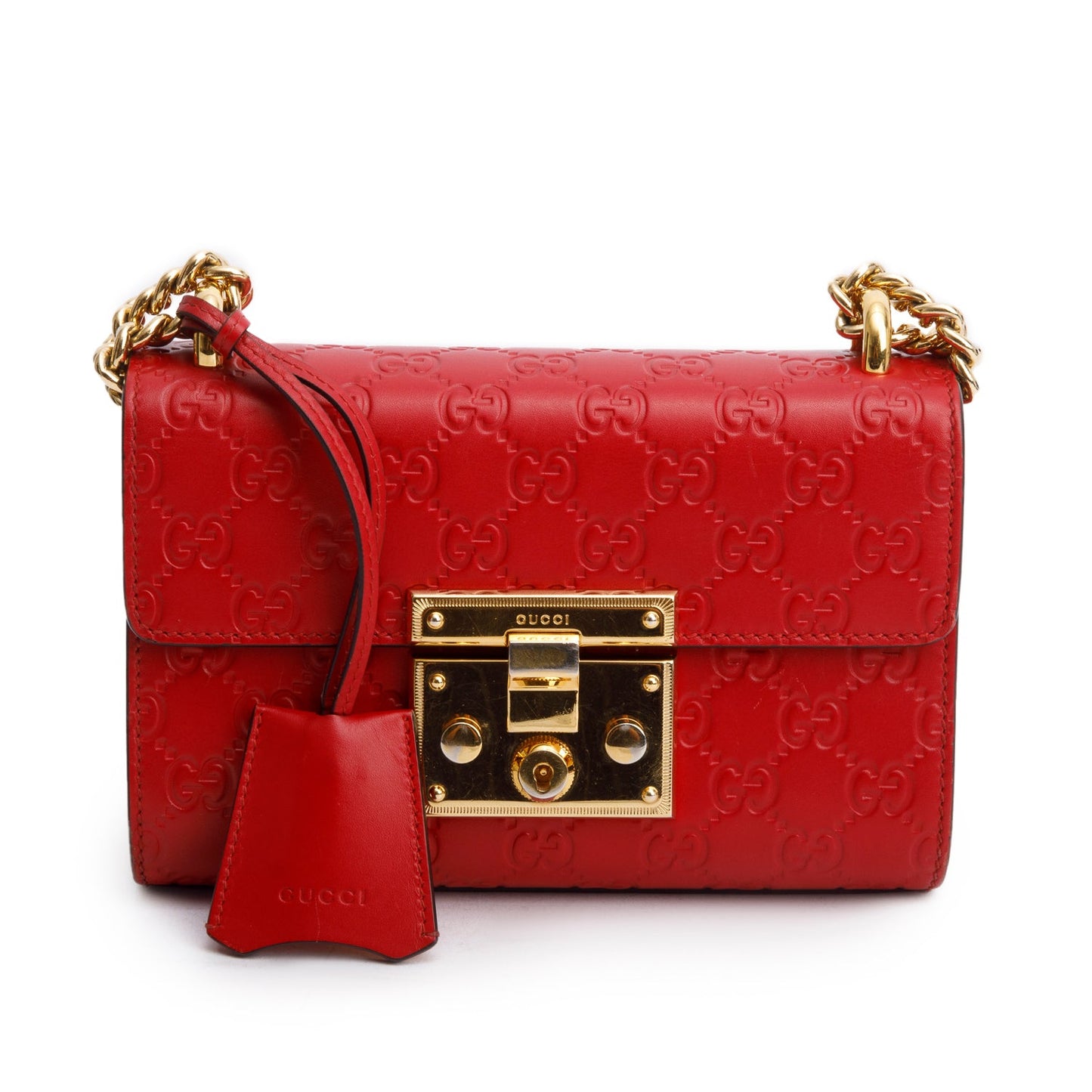 Gucci Red Leather Guccissima Small Padlock Shoulder Bag