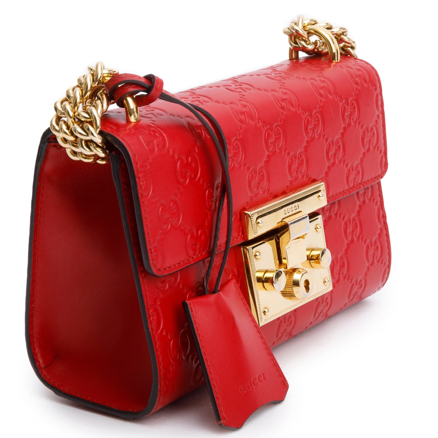 Gucci Red Leather Guccissima Small Padlock Shoulder Bag