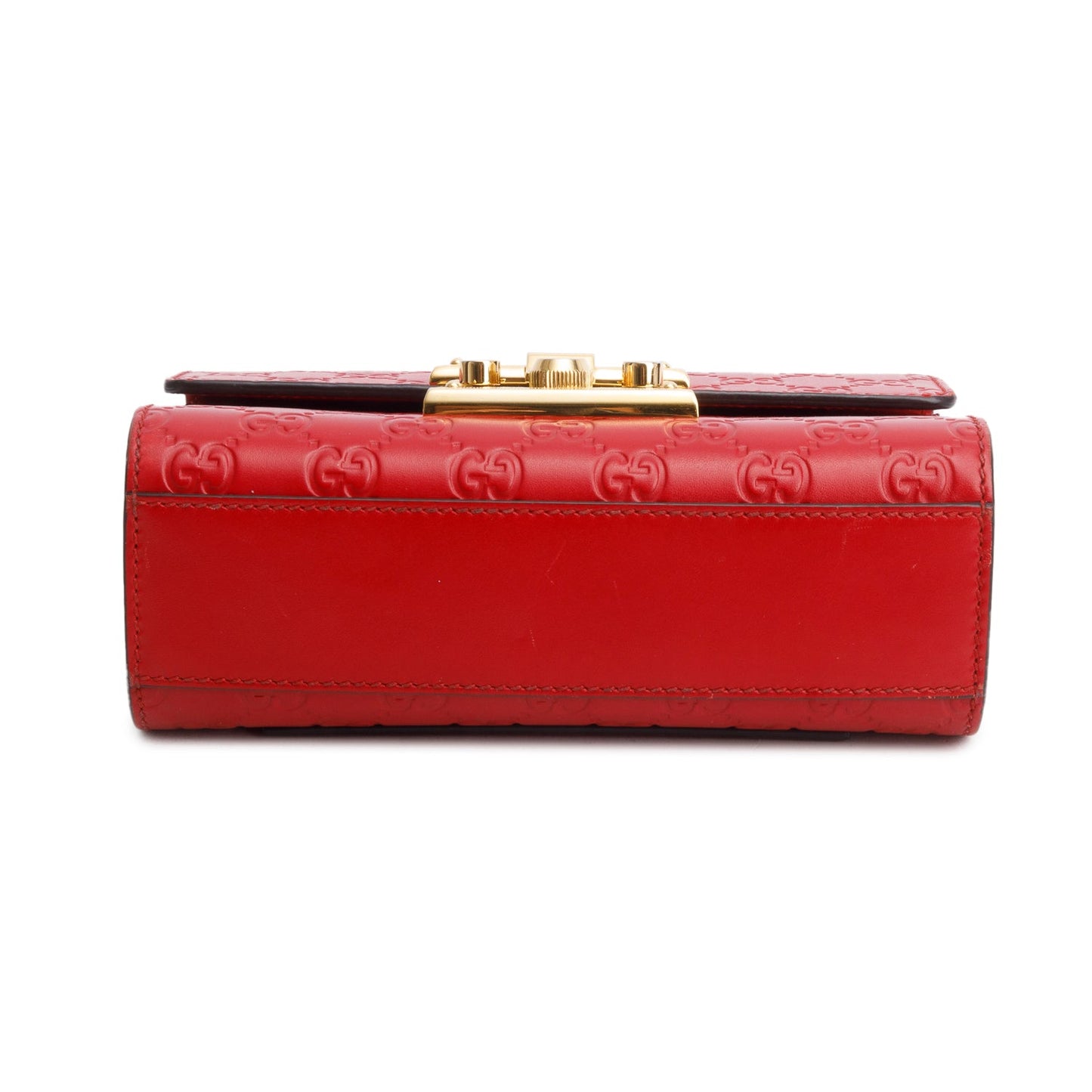 Gucci Red Leather Guccissima Small Padlock Shoulder Bag