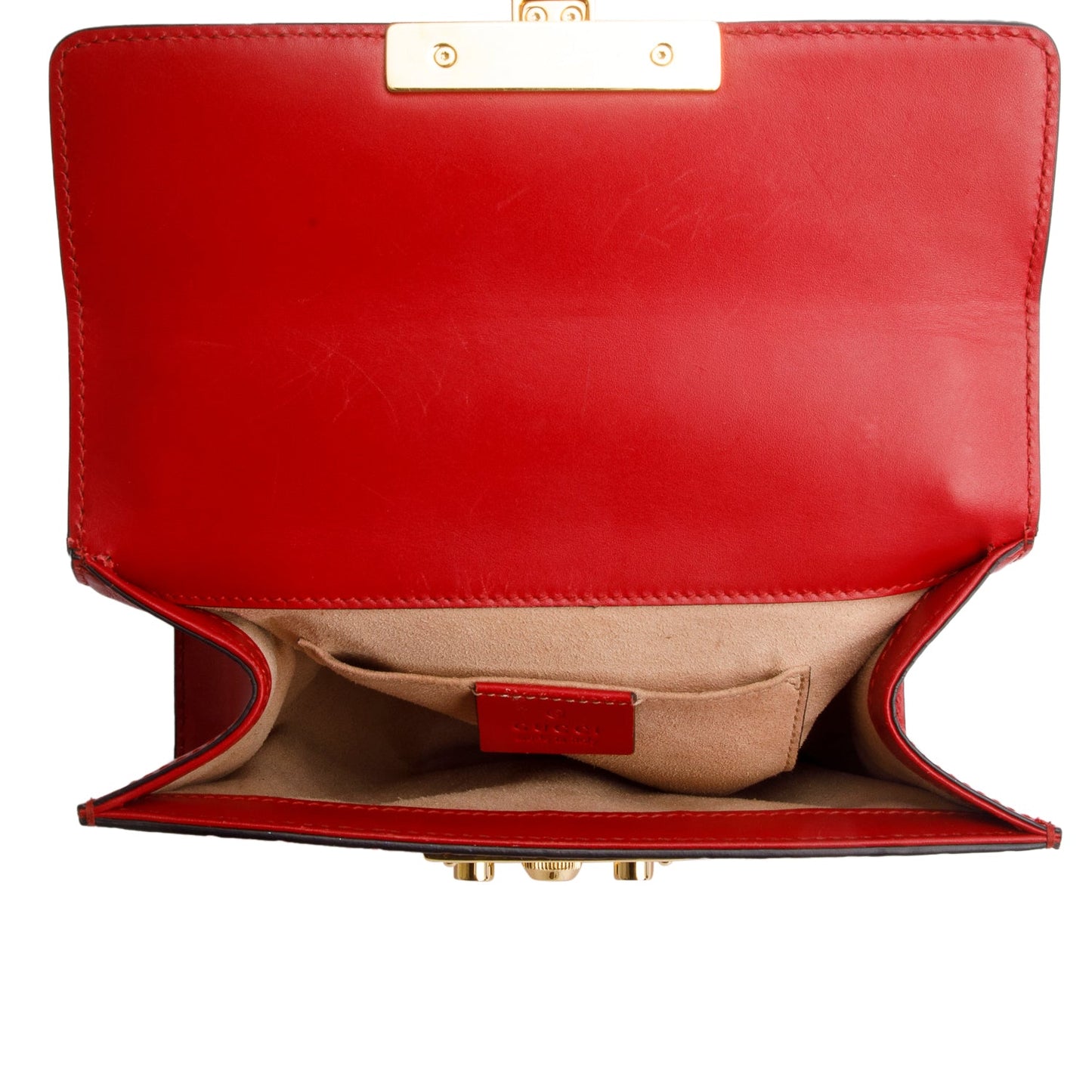 Gucci Red Leather Guccissima Small Padlock Shoulder Bag