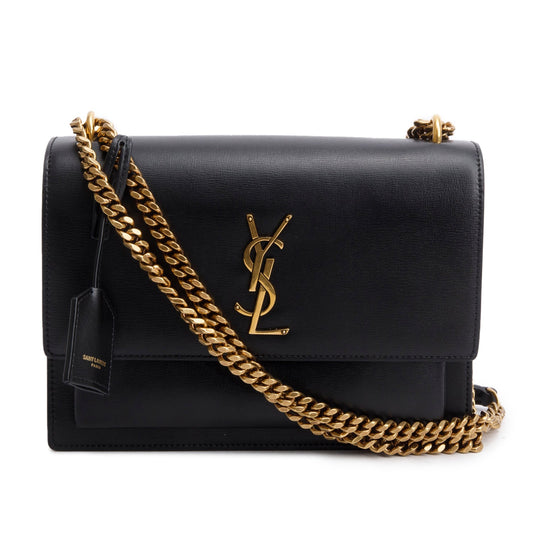 Saint Laurent 2021 Black Calfskin Leather Medium Sunset Shoulder Bag