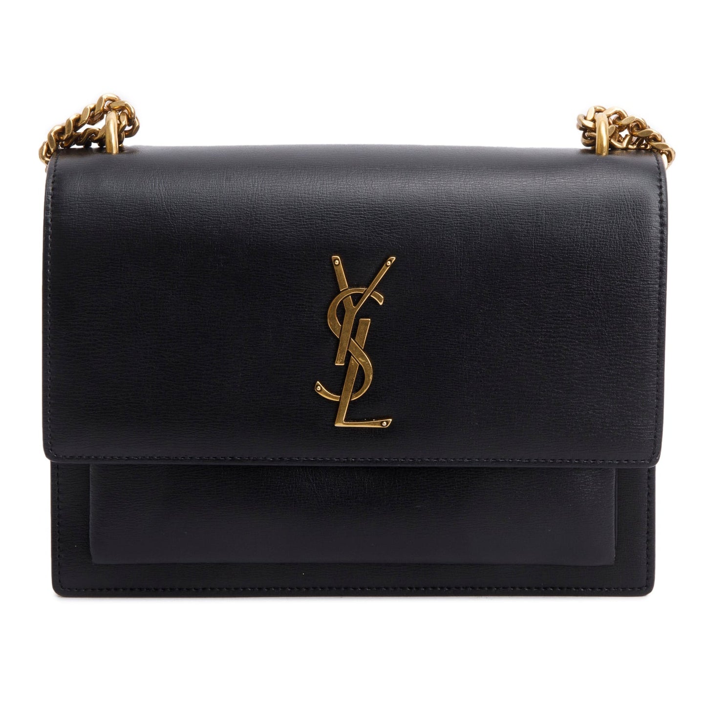 Saint Laurent 2021 Black Calfskin Leather Medium Sunset Shoulder Bag