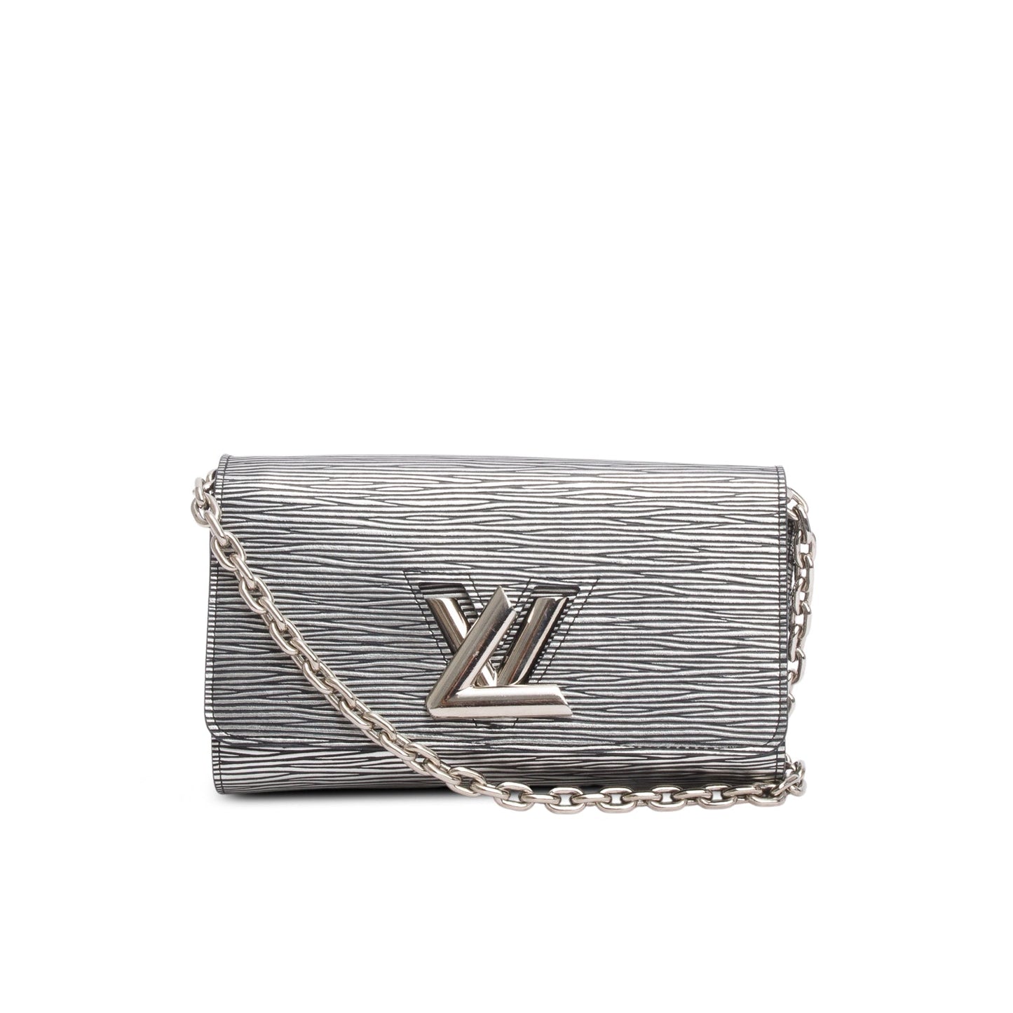 Louis Vuitton Silver Metallic Epi Leather Twist Chain Wallet