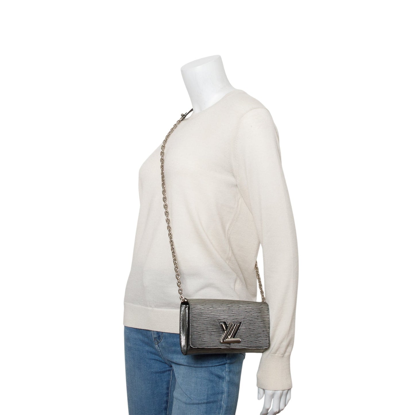 Louis Vuitton Silver Metallic Epi Leather Twist Chain Wallet