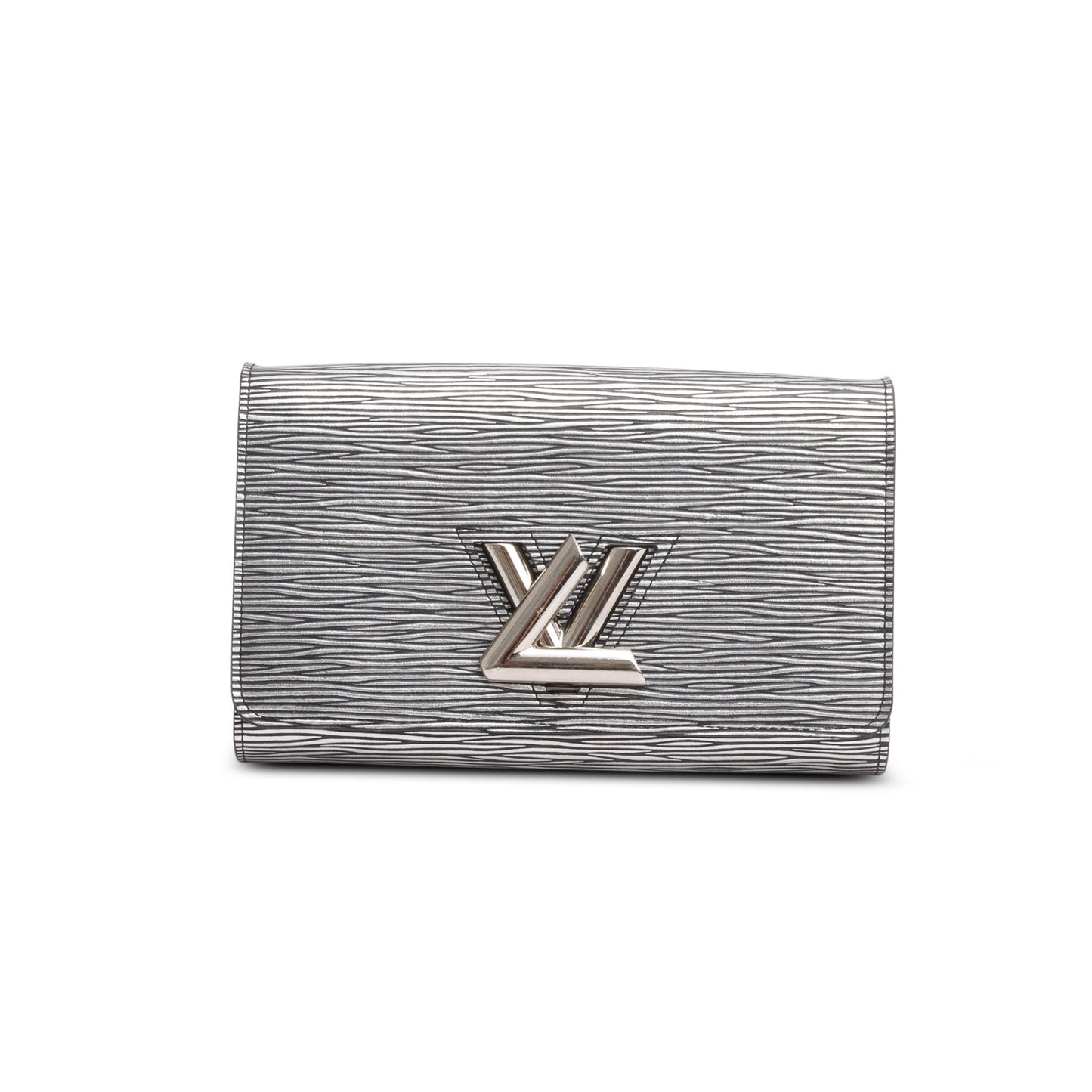 Louis Vuitton Silver Metallic Epi Leather Twist Chain Wallet