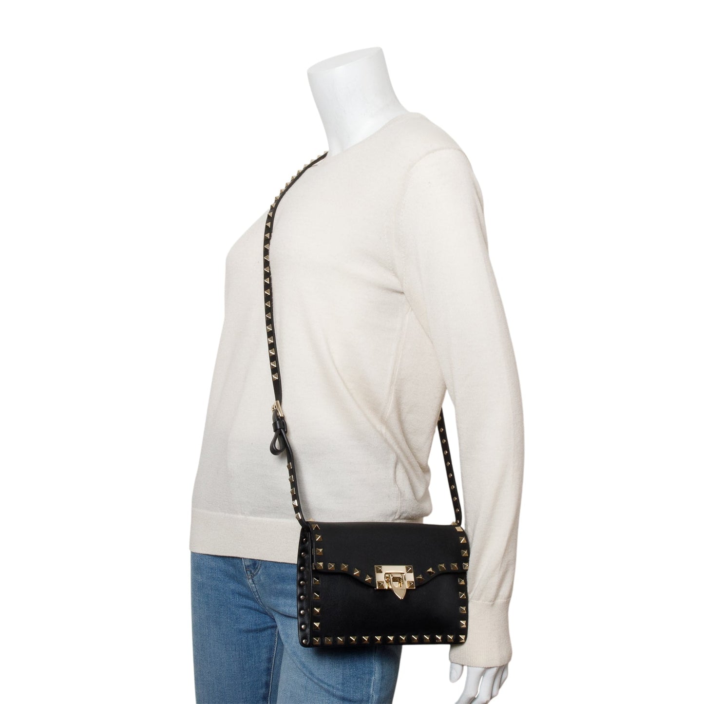 Valentino Black Vitello Calfskin Leather Rockstud Crossbody Bag