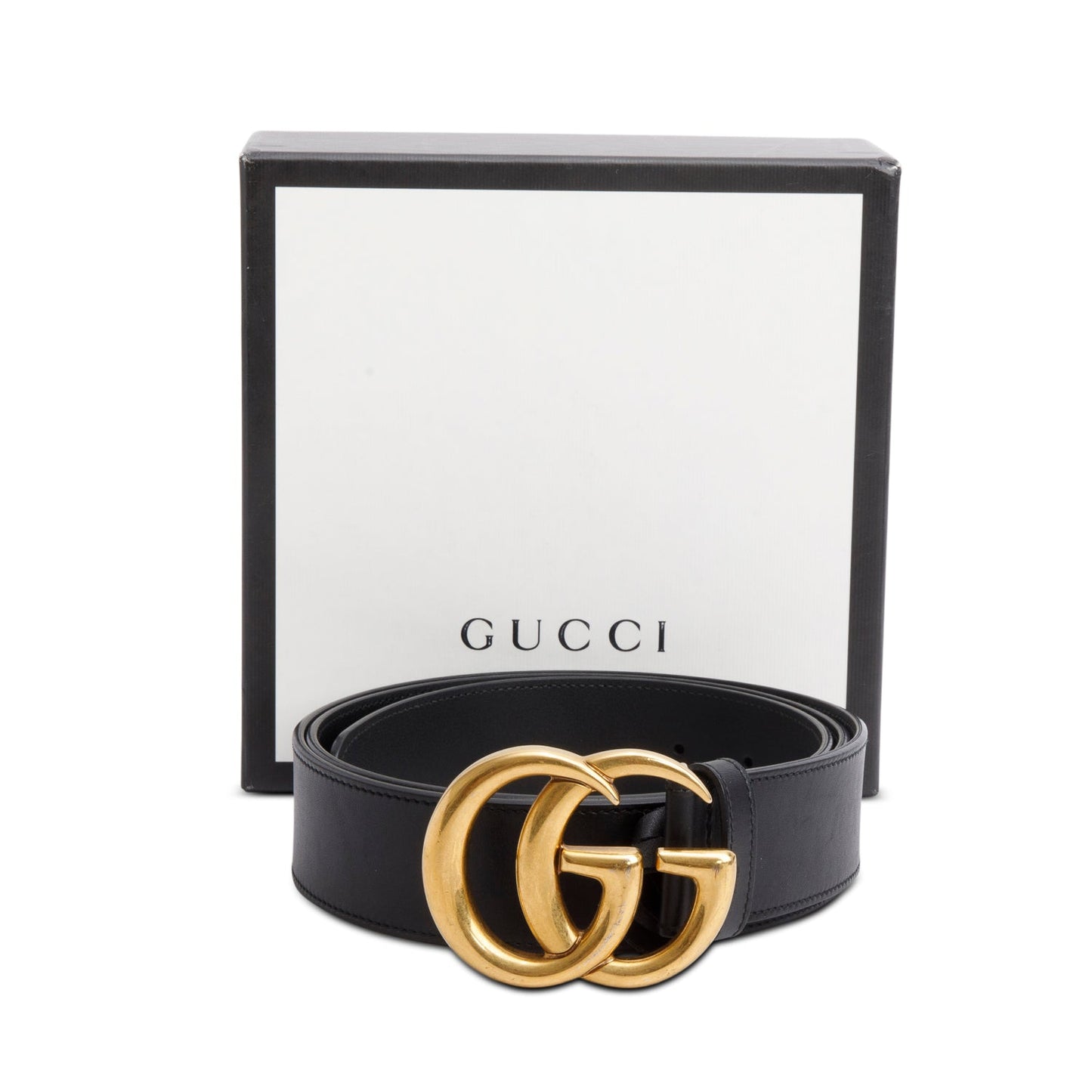 Gucci Black Leather GG Marmont Wide Belt 110 44