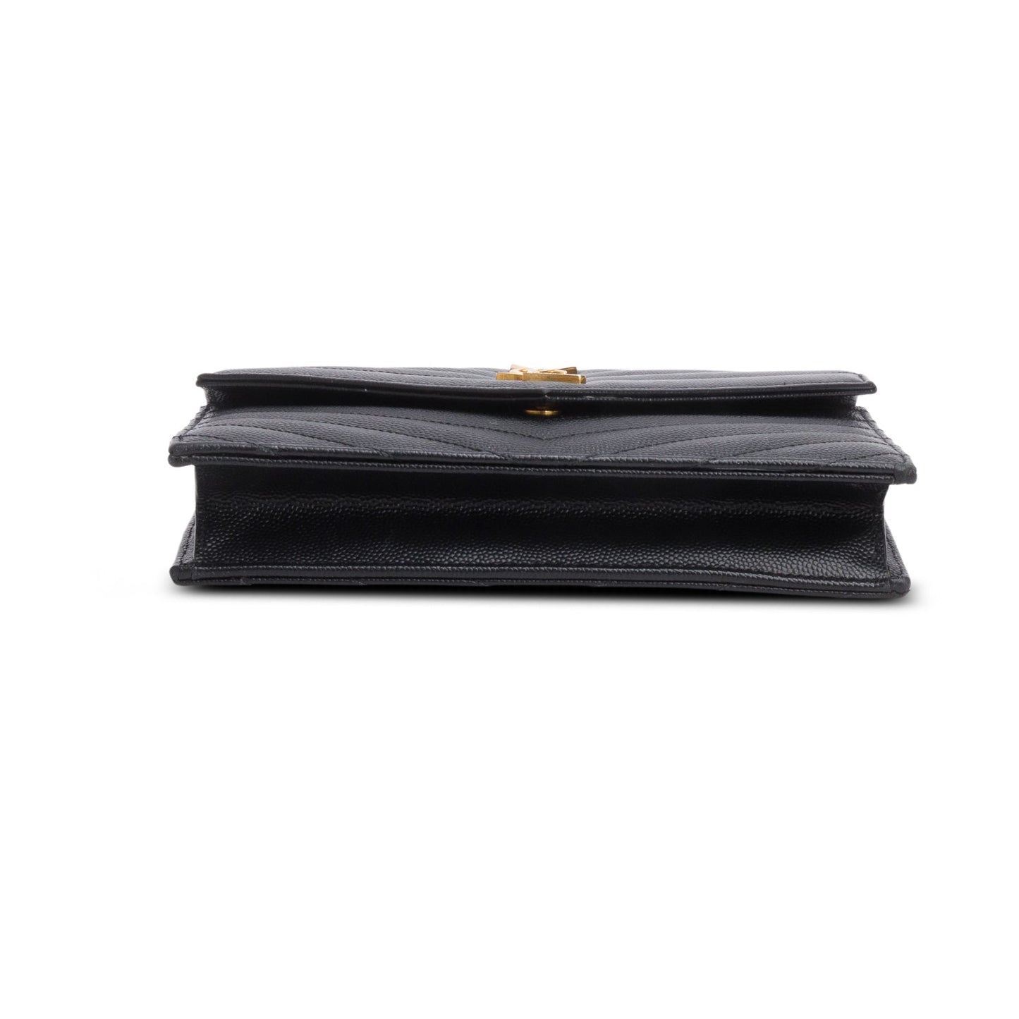 Saint Laurent 2023 Black Grain de Poudre Matelasse Chevron Envelope Wallet