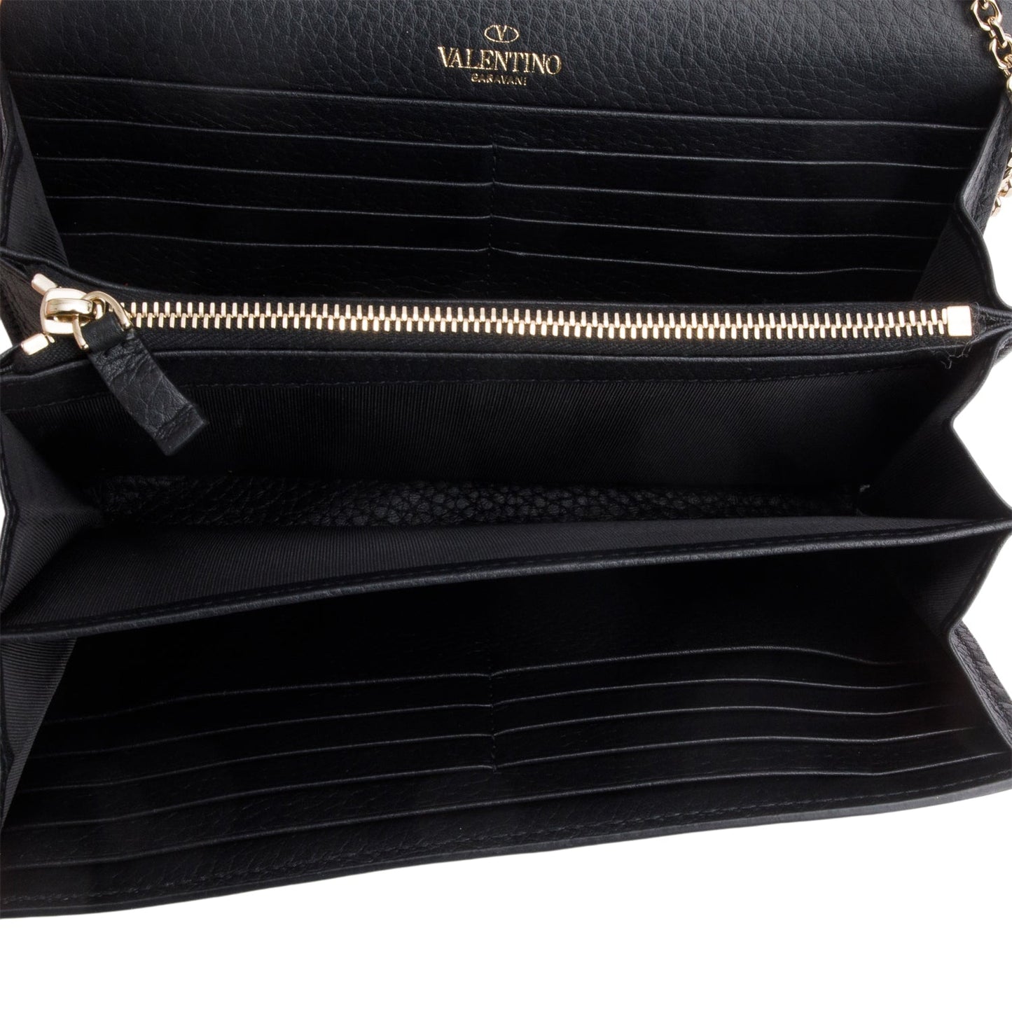 Valentino Black Pebbled Leather Calfskin Rockstud Envelope Wallet on Chain