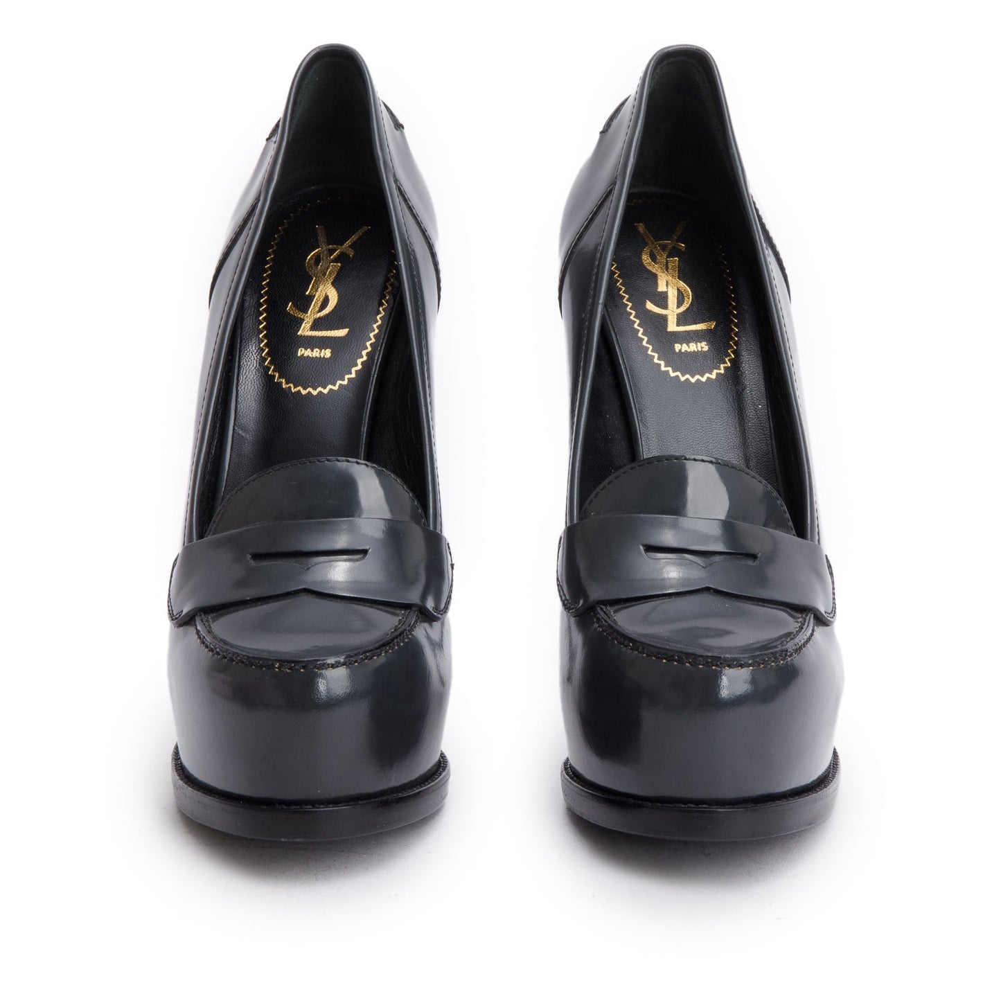 Saint Laurent Grey Leather Loafer-Style Tribtoo 140 Pumps, Size 39.5