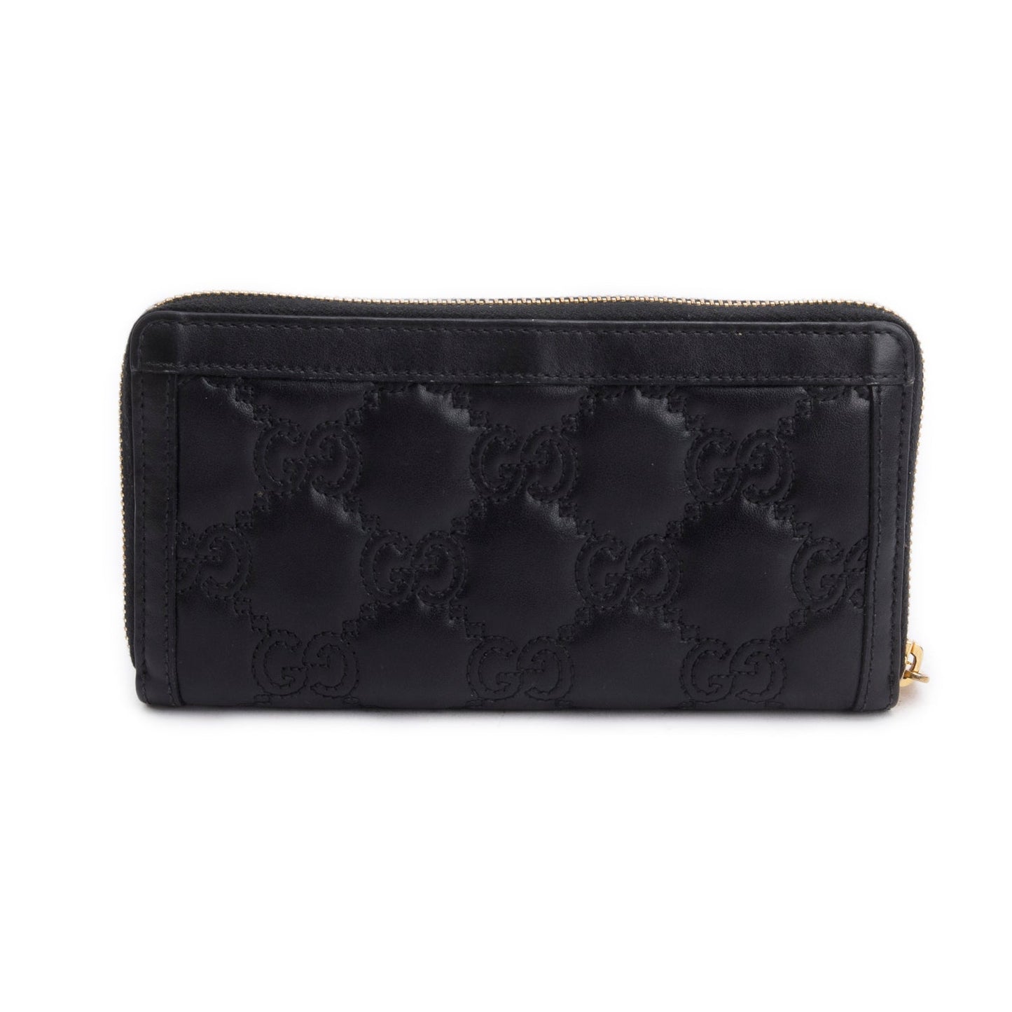 Gucci Black Calfskin GG Matelasse Marmont Zip Around Wallet