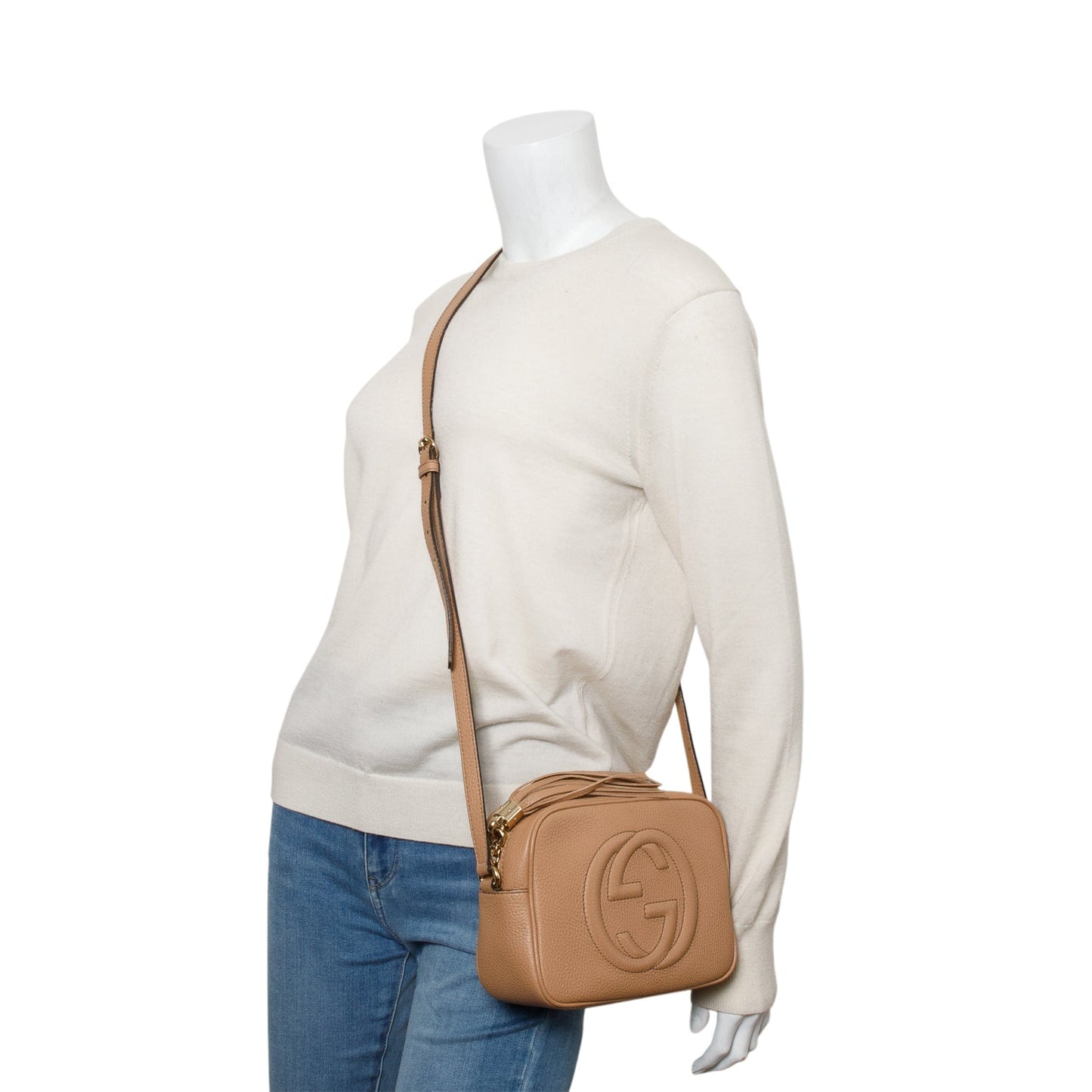 Gucci Beige Pebbled Calfskin Leather Small Soho Disco Bag
