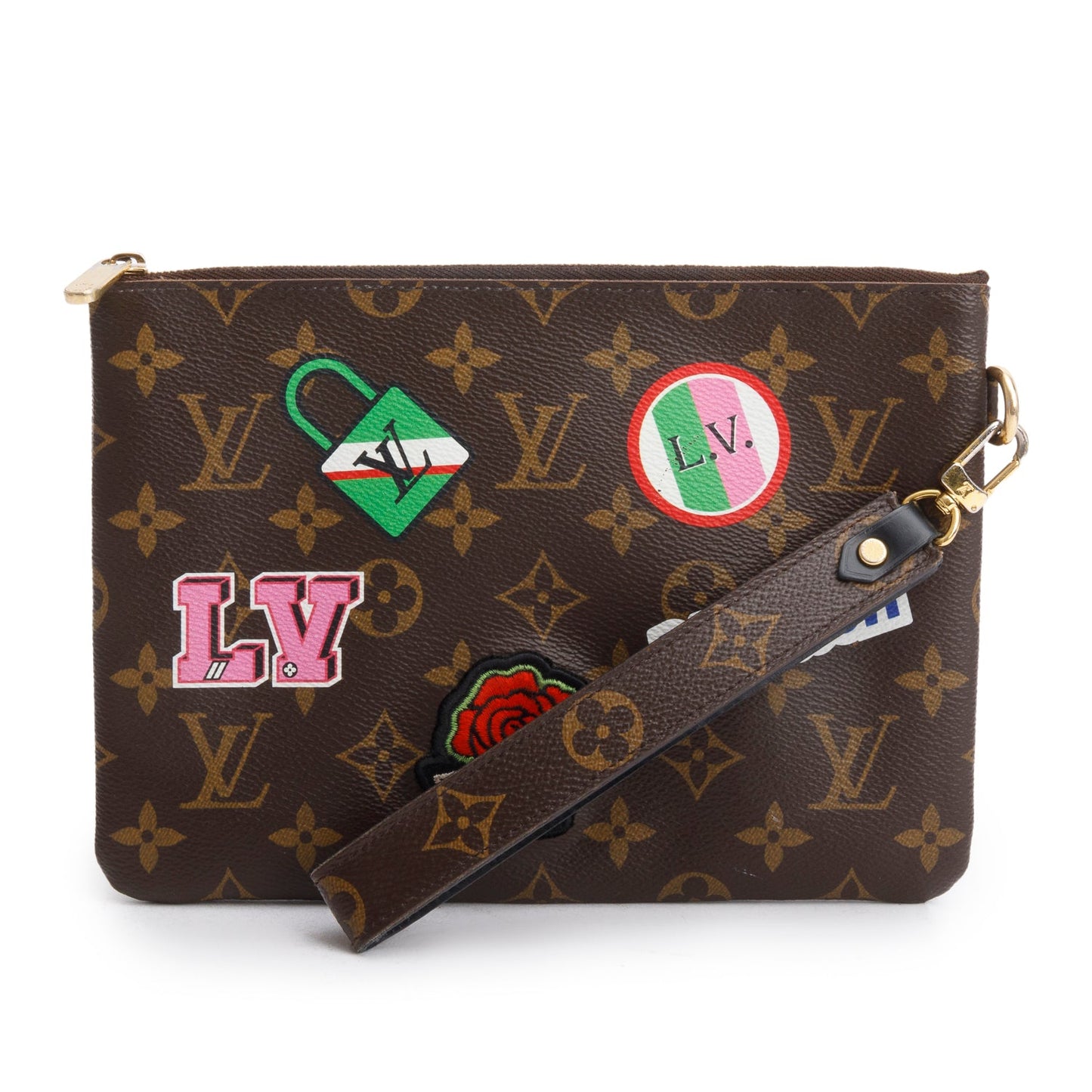 Louis Vuitton Monogram Travel Patches City Wristlet Pouch