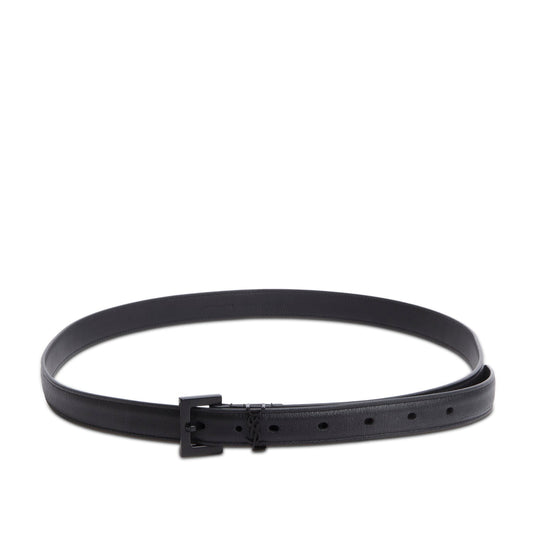 Saint Laurent 2021 Black Thin Calfskin Leather Square Buckle Cassandre Belt 95
