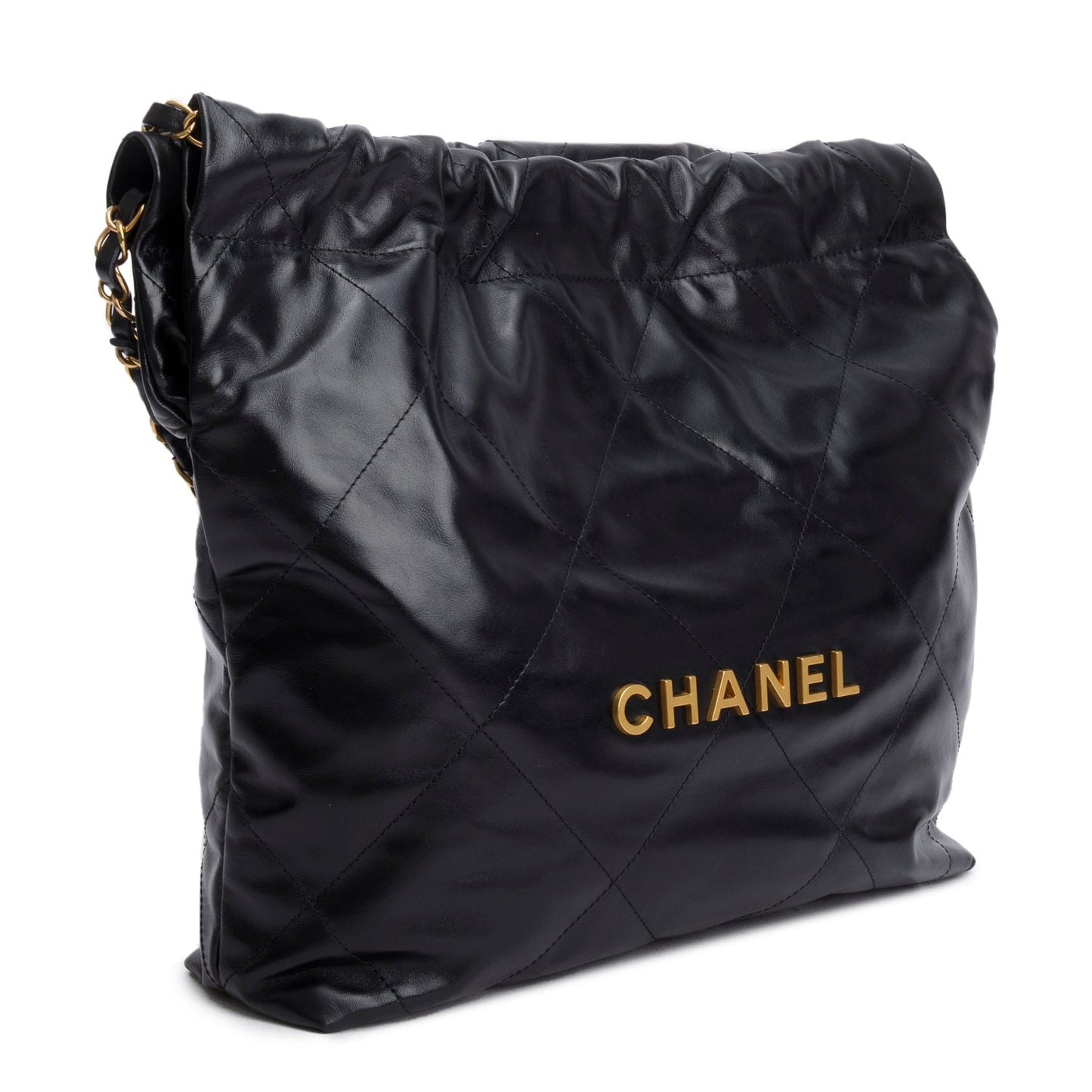 Chanel Black Shiny Calfskin Quilted Small 22 Hobo
