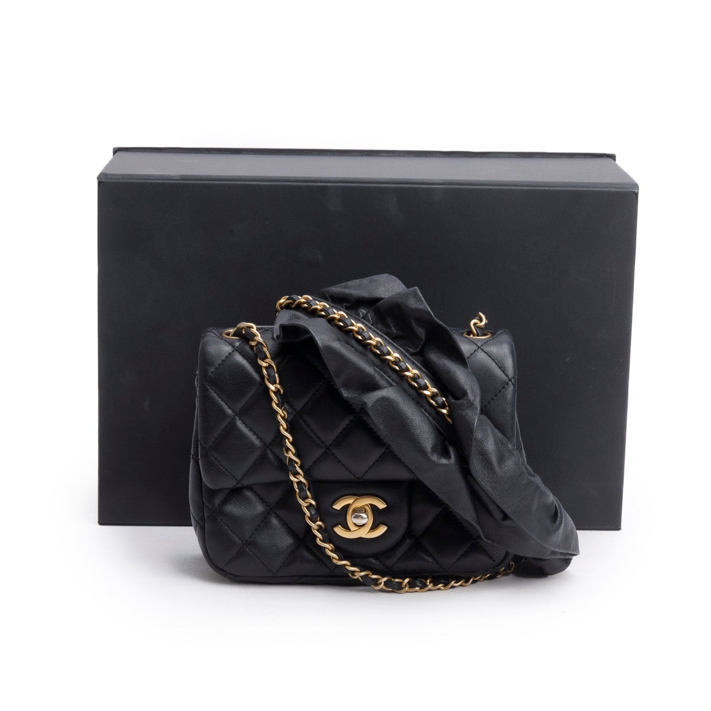 Chanel 2020 Black Lambskin Romance Mini Square Flap Bag