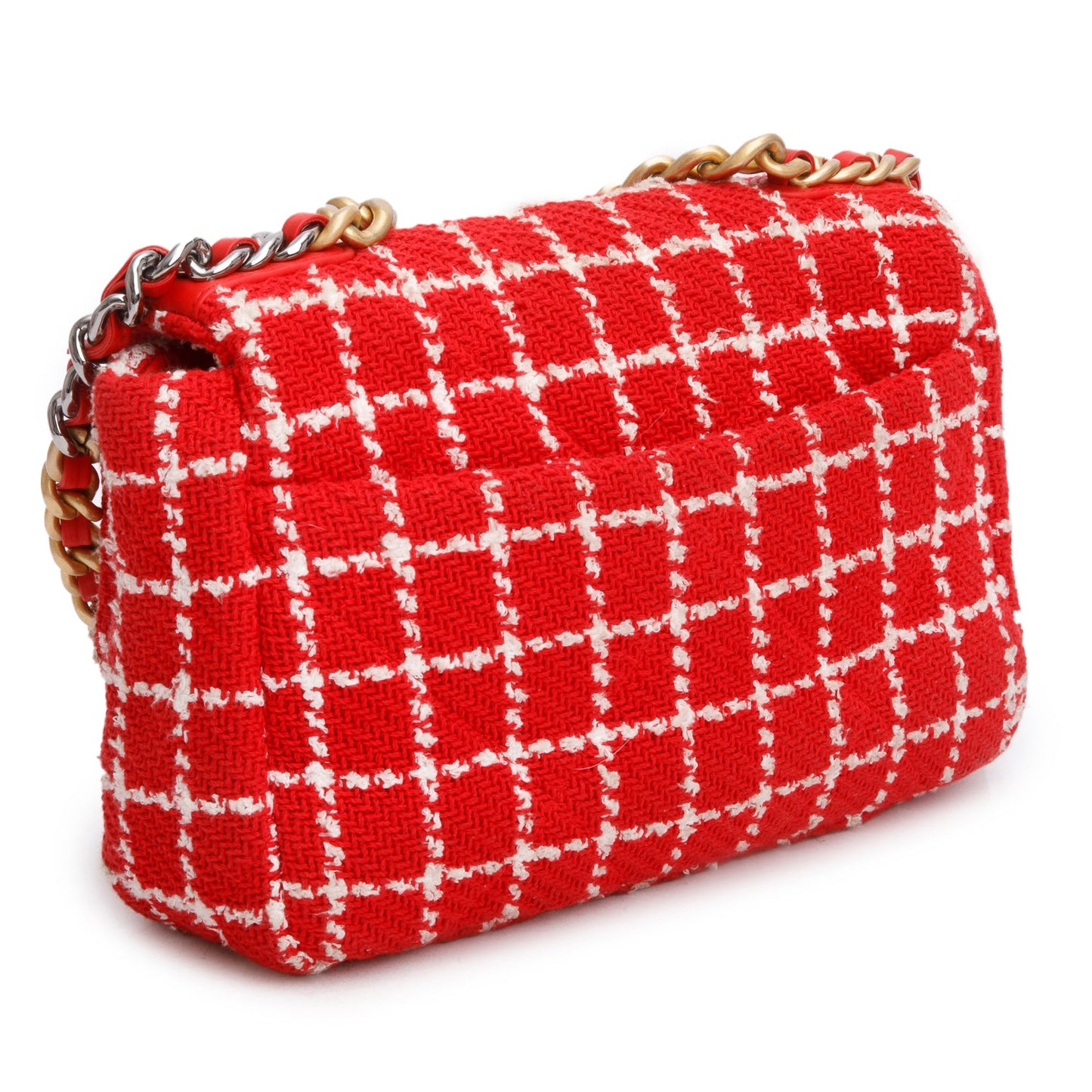 Chanel Red Tweed Quilted Medium Chanel 19 Flap