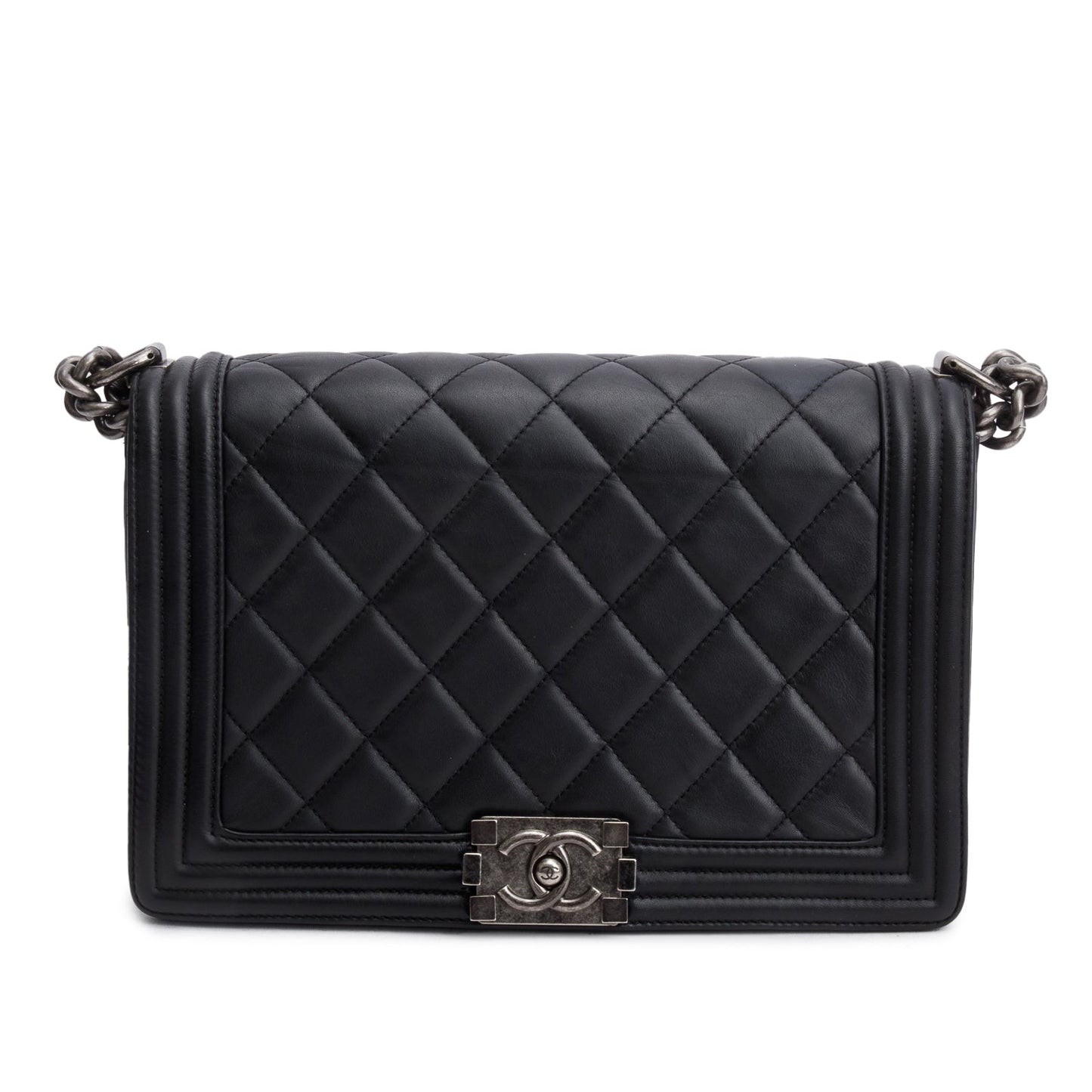 Chanel Black Quilted Lambskin Leather Large Boy Bag