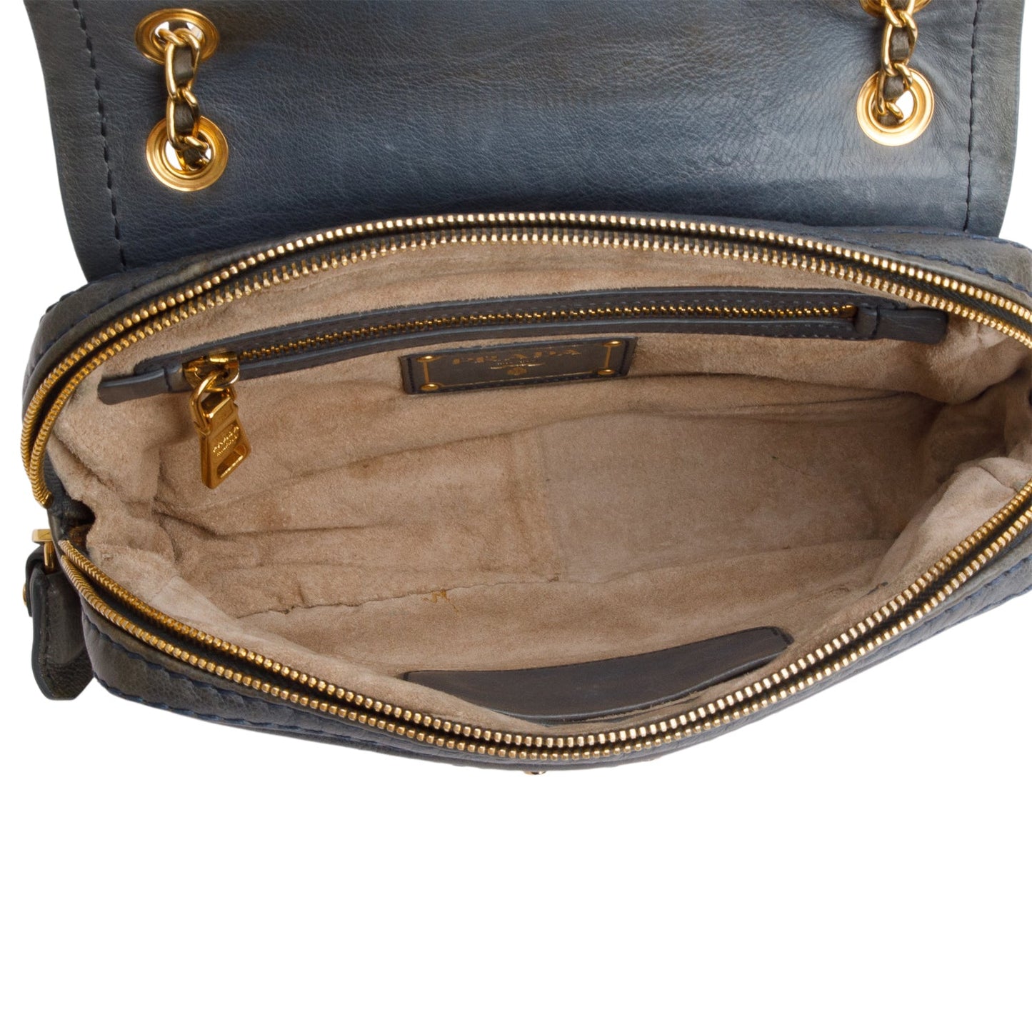 Prada Green Glace Calf Pushlock Chain Shoulder Bag