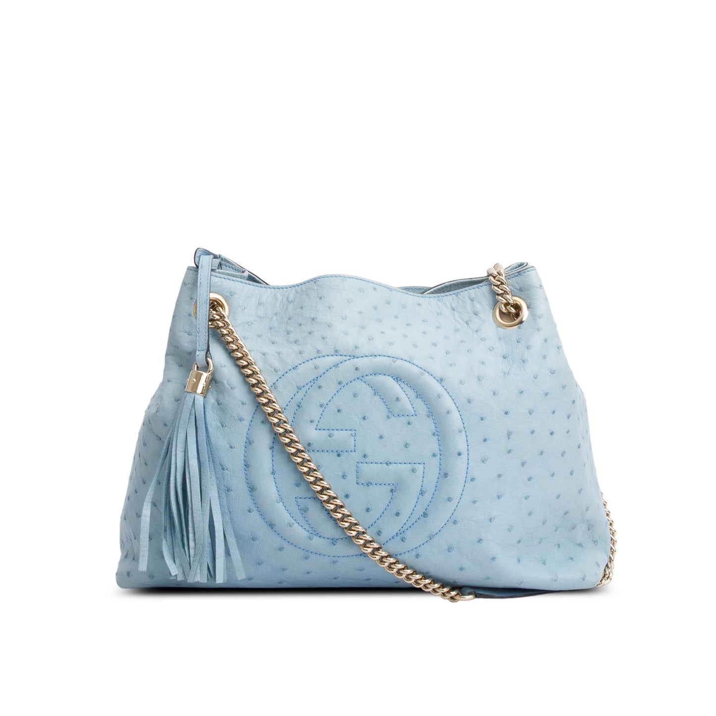 Gucci Blue Ostrich Medium Soho Chain Shoulder Bag