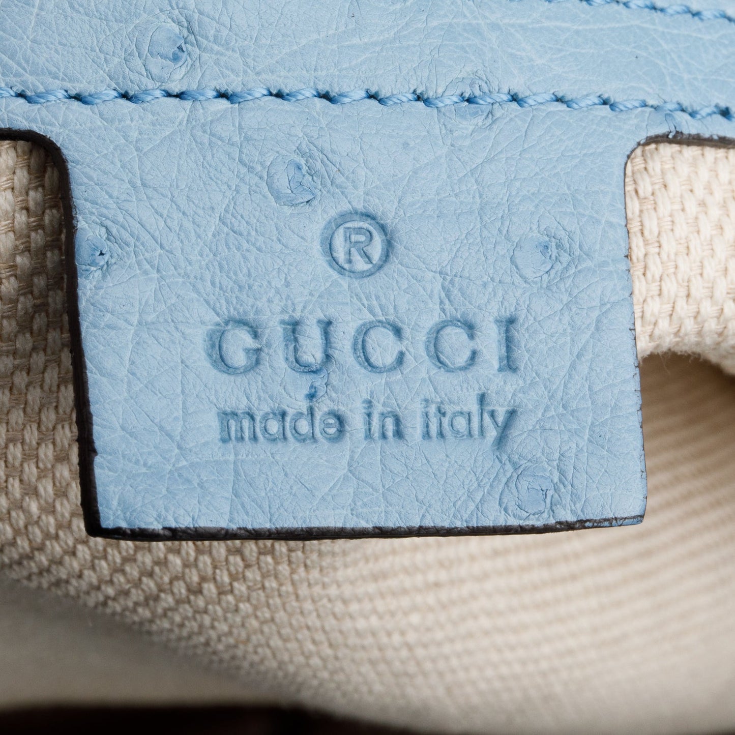 Gucci Blue Ostrich Medium Soho Chain Shoulder Bag