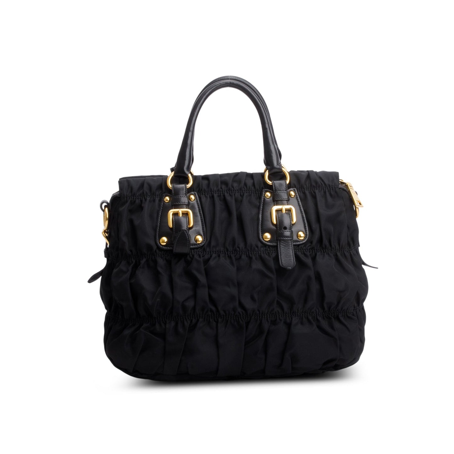 Prada Black Leather-Trimmed Tessuto Gaufre Tote